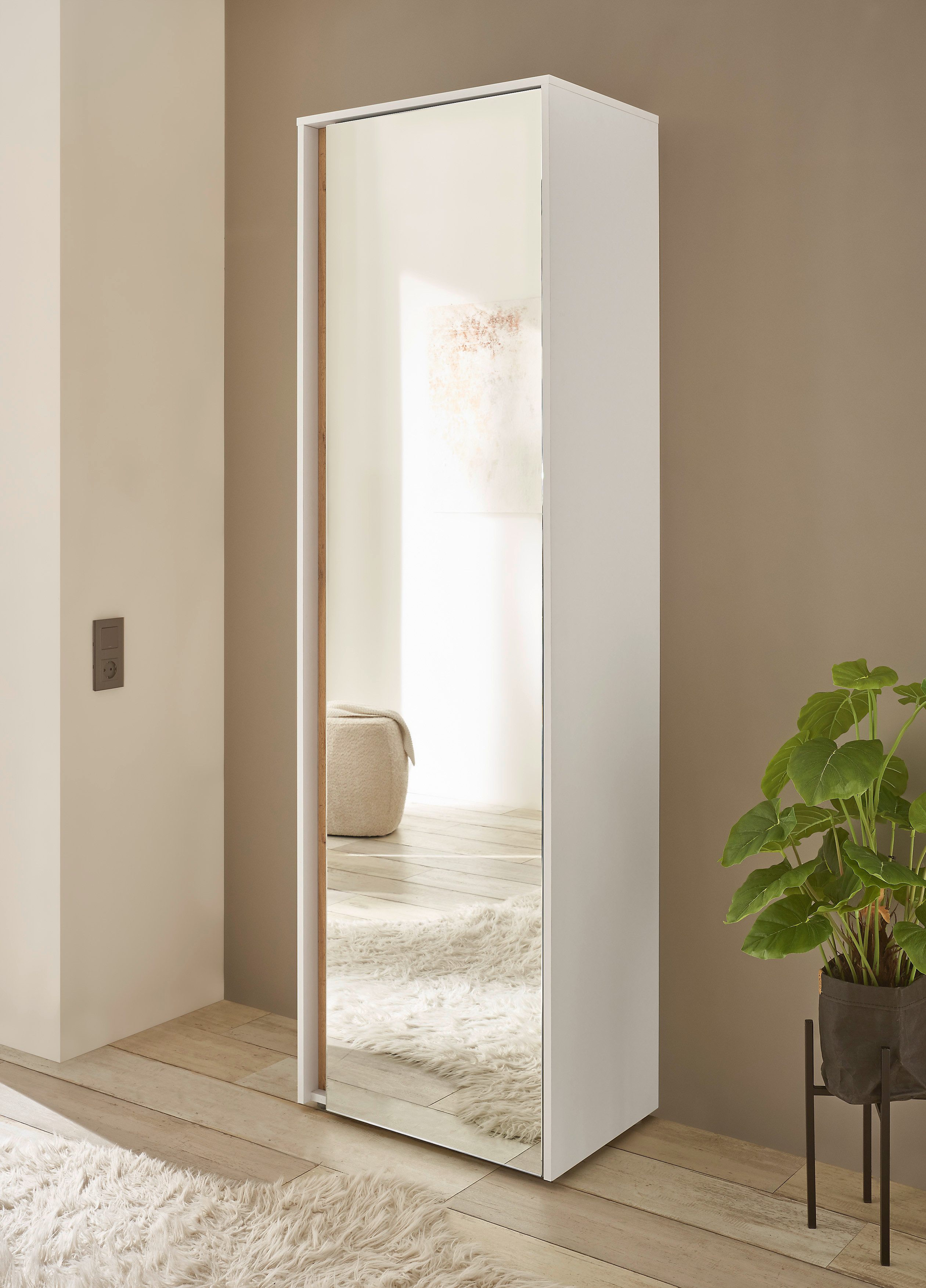 Home affaire Garderobenschrank GiRON/CiTY, moderner Garderobenschrank, Kleiderschrank mit Stauraum Spiegeltür, Teleskopauszug, Tür beidseitig montierbar, 60 cm breit