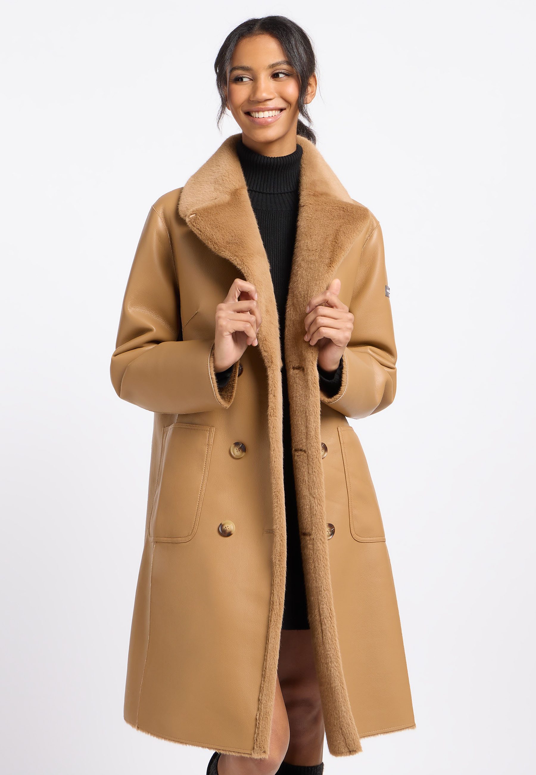 Frieda & Freddies Strickmantel Fake Fur günstig online kaufen