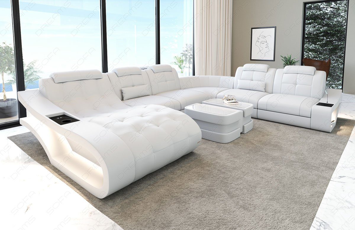 Sofa Dreams Wohnlandschaft Leder Sofa Elegante XXL Form Ledersofa Couch, wahlweise mit Bettfunktion