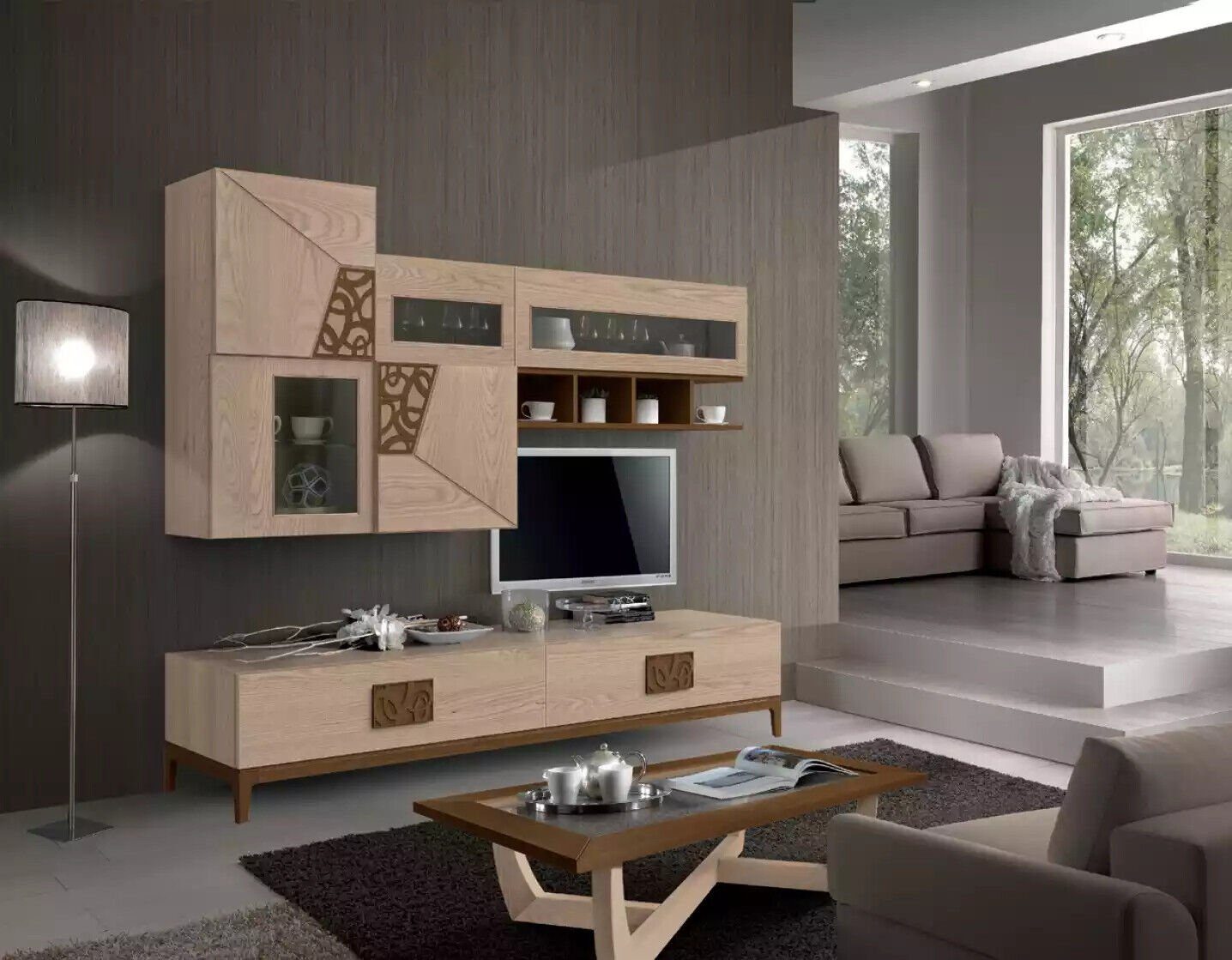 JVmoebel TV-Wand TV-Ständer Seitenschrank Moderne Wohnwand Wohnzimmer Set Modern 3tlg, Made in Italy
