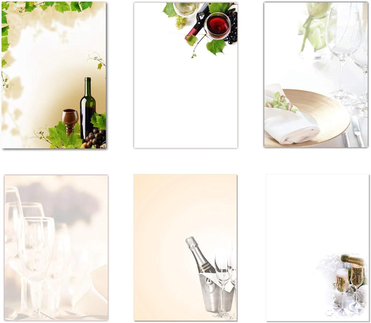 Briefpapier Set Motivpapier Gastronomie Wein Geschirr Gläser Sekt (MPA-5239)