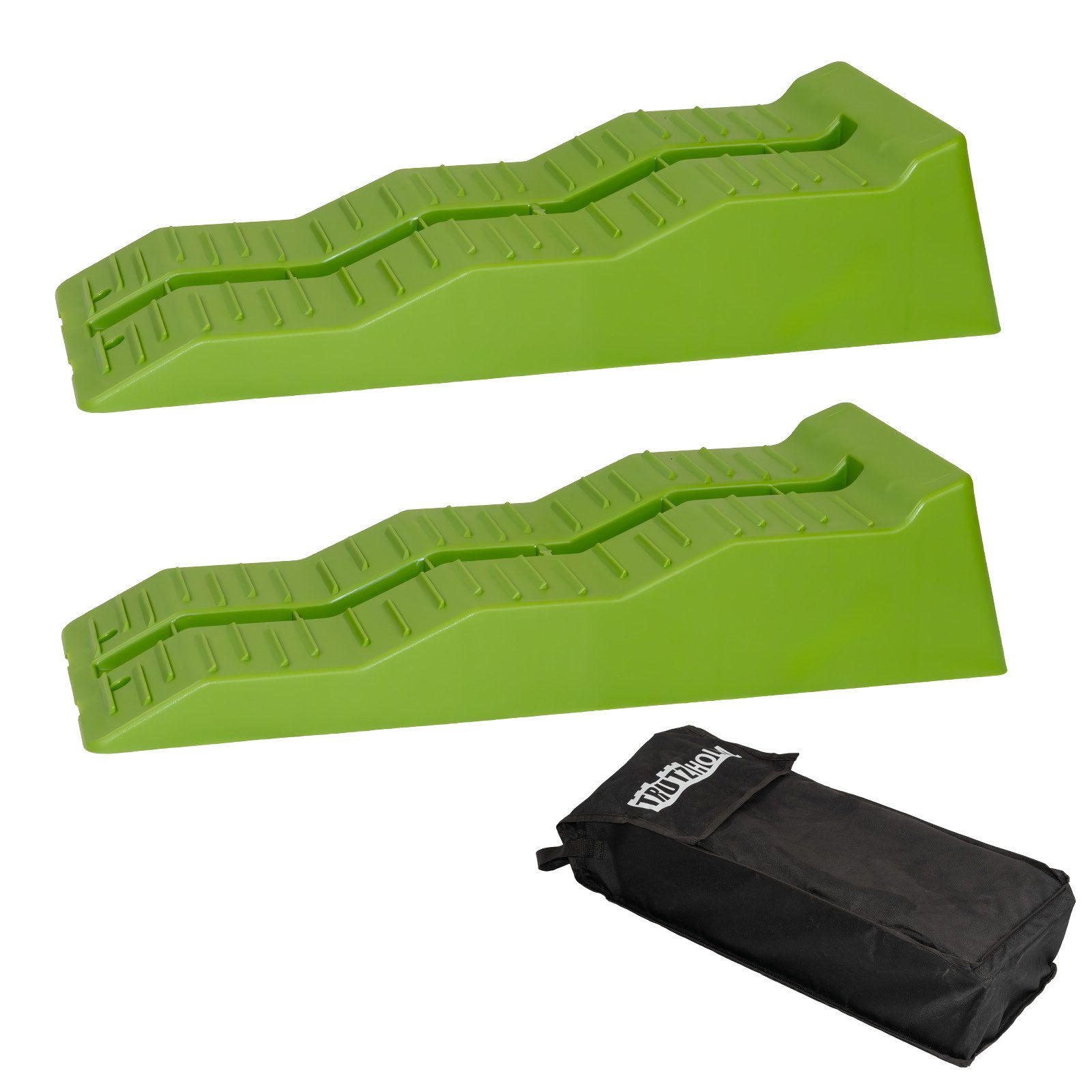TRUTZHOLM Auffahrrampe 2 x Auffahrkeil mit Überfahrstopper 5 T 60 x 20 x 12 cm 3 Stufen (einfach zu transportieren), Hohe Tragkraft, Rutschfeste Oberfläche,Kunststoff