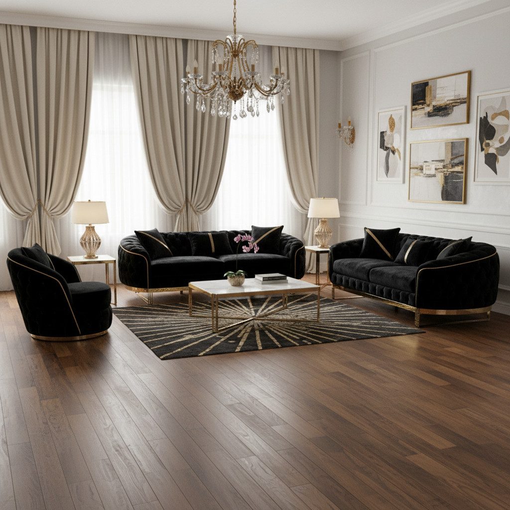 Palms-Store Sofa -Set MIRA mit Knopfheftung in 5 edlen Farbvarianten, 3-Sitzer + 3-Sitzer + Sessel