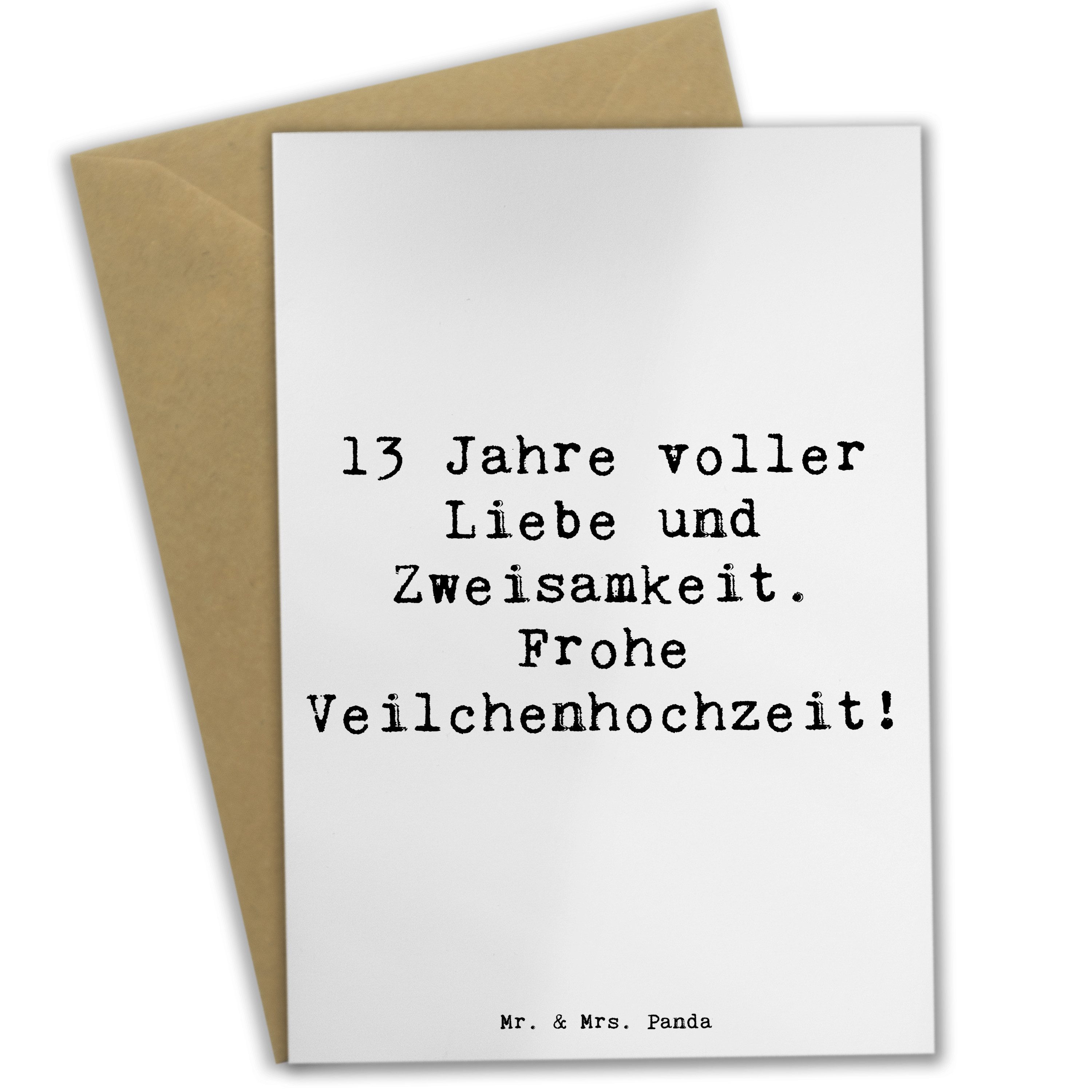 Mr. & Mrs. Panda Grußkarte 13. Hochzeitstag Veilchenhochzeit Weiß