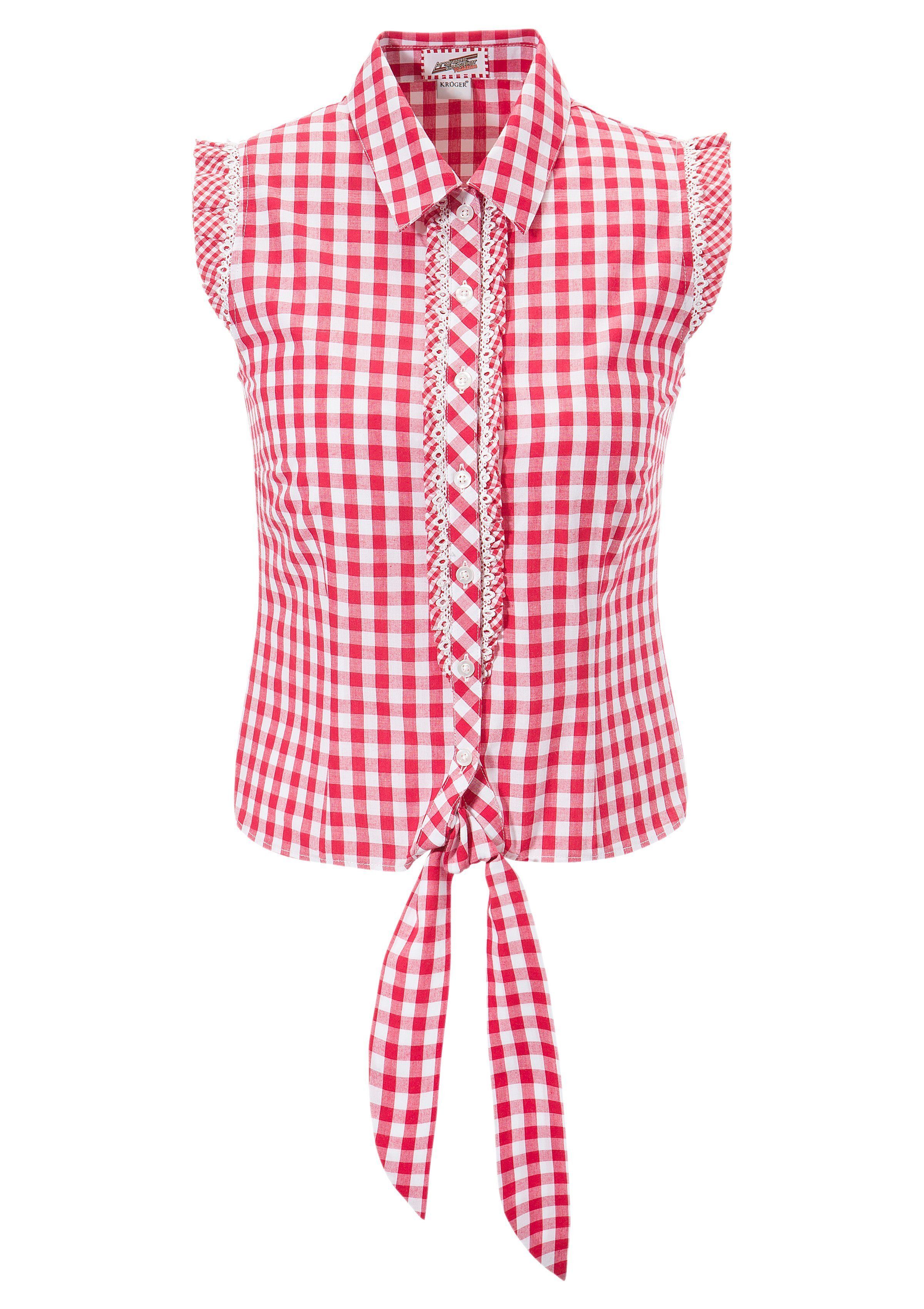 Krüger Madl Trachten Bluse Rosa//Weiss kariert Größe 44 46 Neu