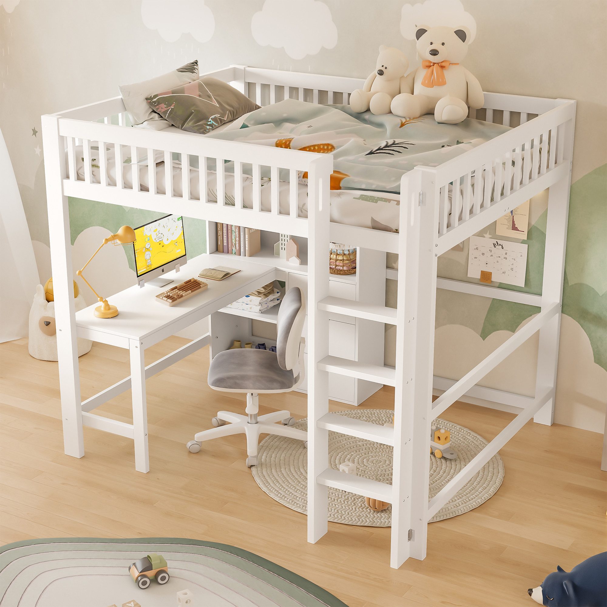 OKWISH Kinderbett Hochbett Funktionsbett (mit Schreibtisch, günstig online kaufen