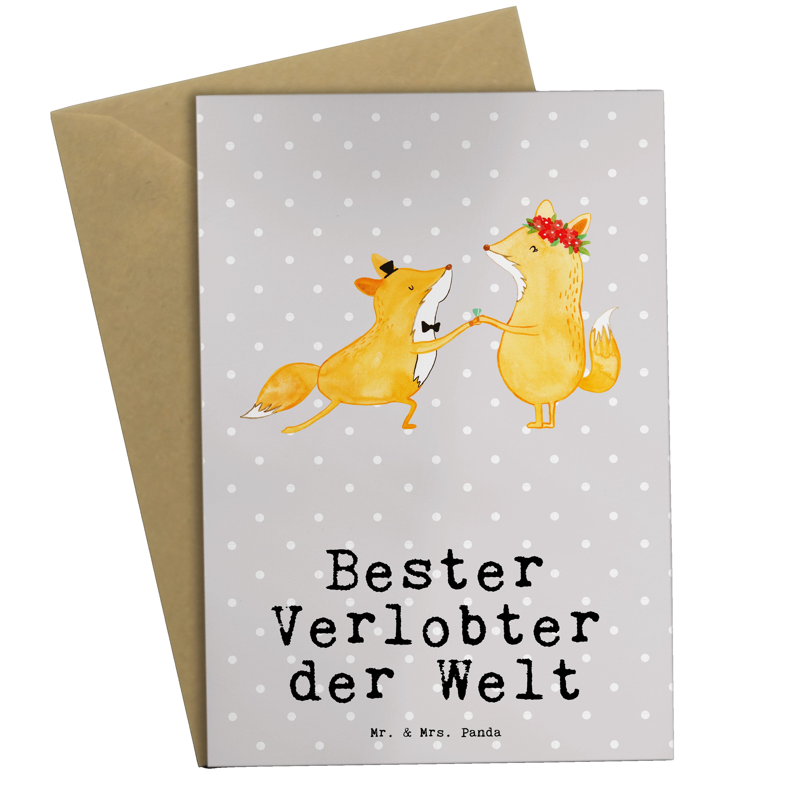 Mr. & Mrs. Panda Grußkarte Fuchs Bester Verlobter der Welt - Grau Pastell - Geschenk, Geburtstag