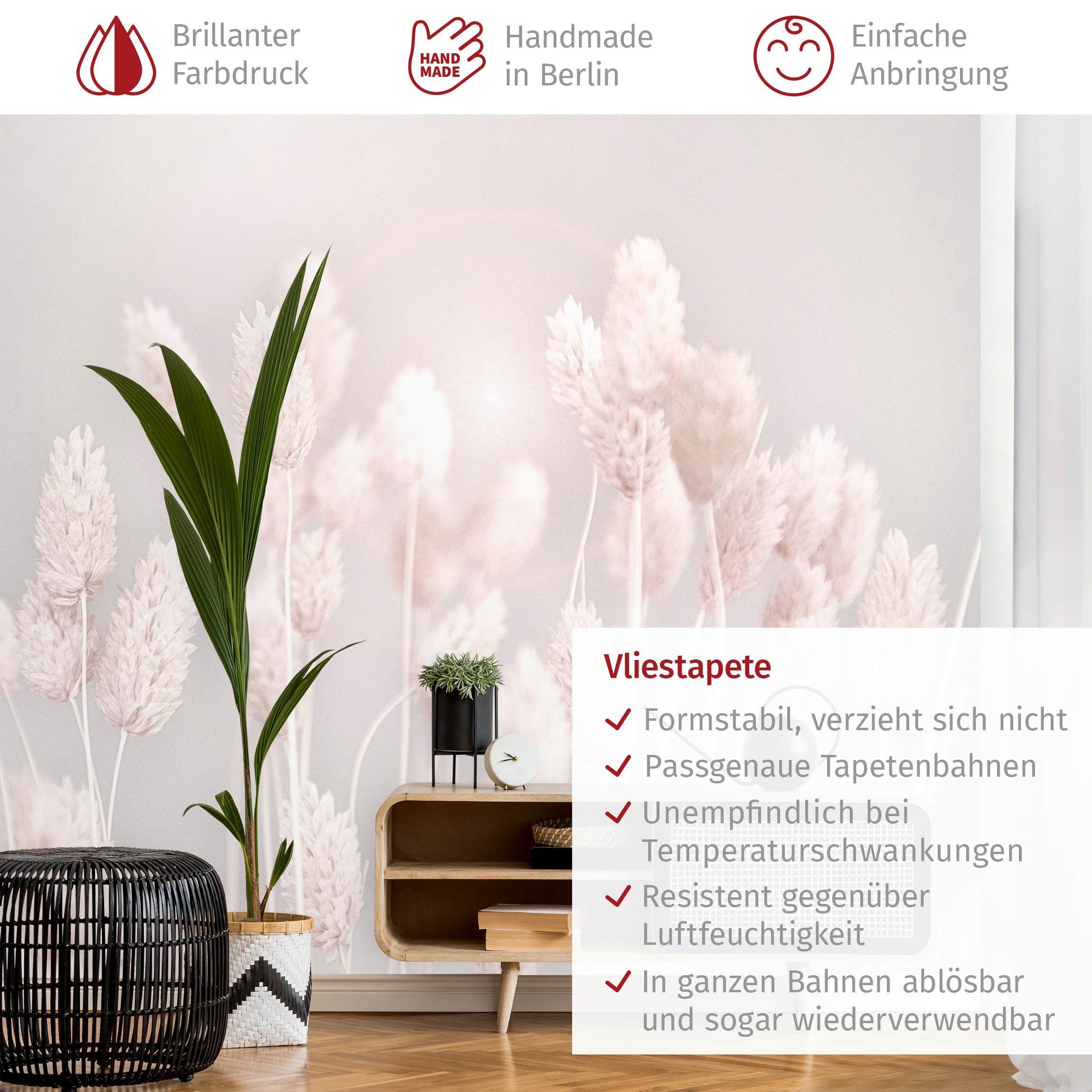 Bilderdepot24 Fototapete Blumen Helles Gras Sonnenlicht Blumentapete Floral Natur Modern Kunst, Glatt, Matt, (Vliestapete inkl. Kleister oder selbstklebend), Wohnzimmer Schlafzimmer Küche Flur Motivtapete Vliestapete Wandtapete