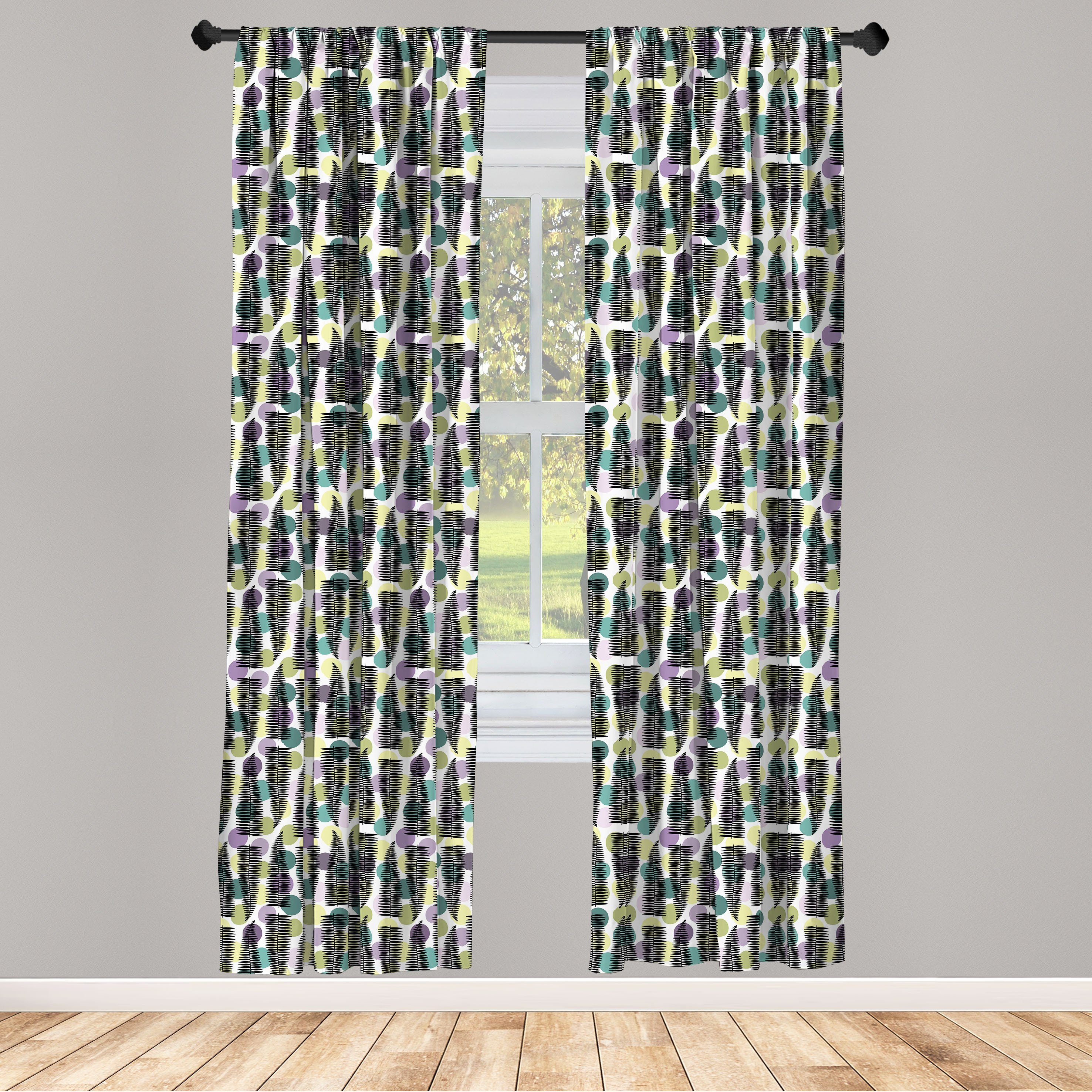 Gardine Vorhang für Wohnzimmer Schlafzimmer Dekor, Abakuhaus, Microfaser, Blätter Zier Tupfen