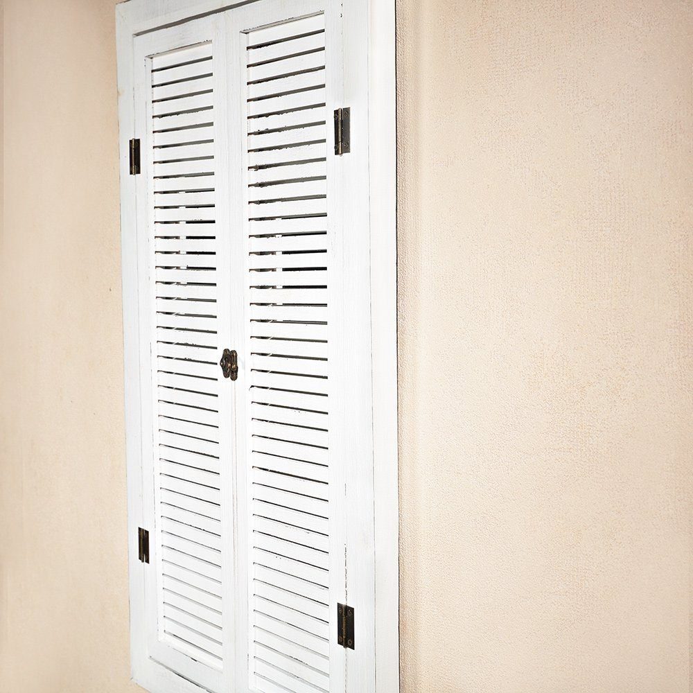 Melko Wandspiegel Wandspiegel Dekospiegel mit Fensterladen und Ablage Holz Shabby Chic (Stück), Paulownienholz