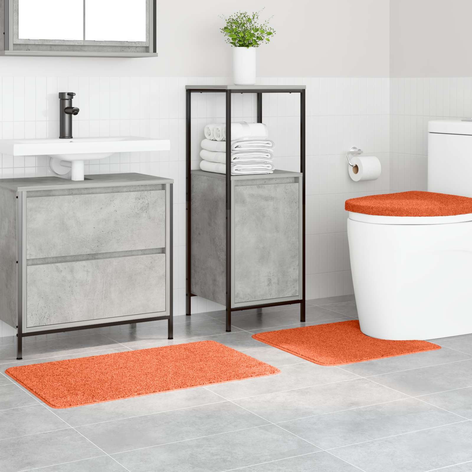 vidaXL Badematte Anti-Rutsch Badematten-Set 3 stk. Orange 50 x 80 cm PP, Höhe 0.2 mm, Polypropylen
