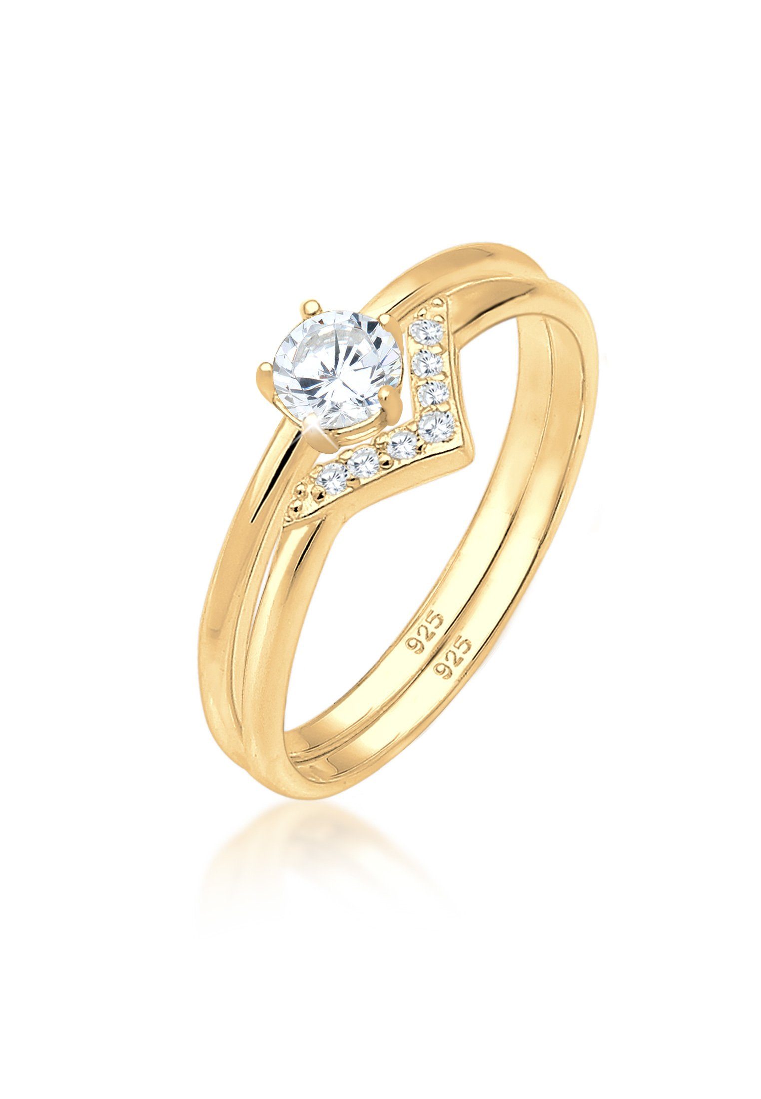 Elli Verlobungsring Dreieck Zirkonia Weiß 2er-Set 925 Sterling Silber