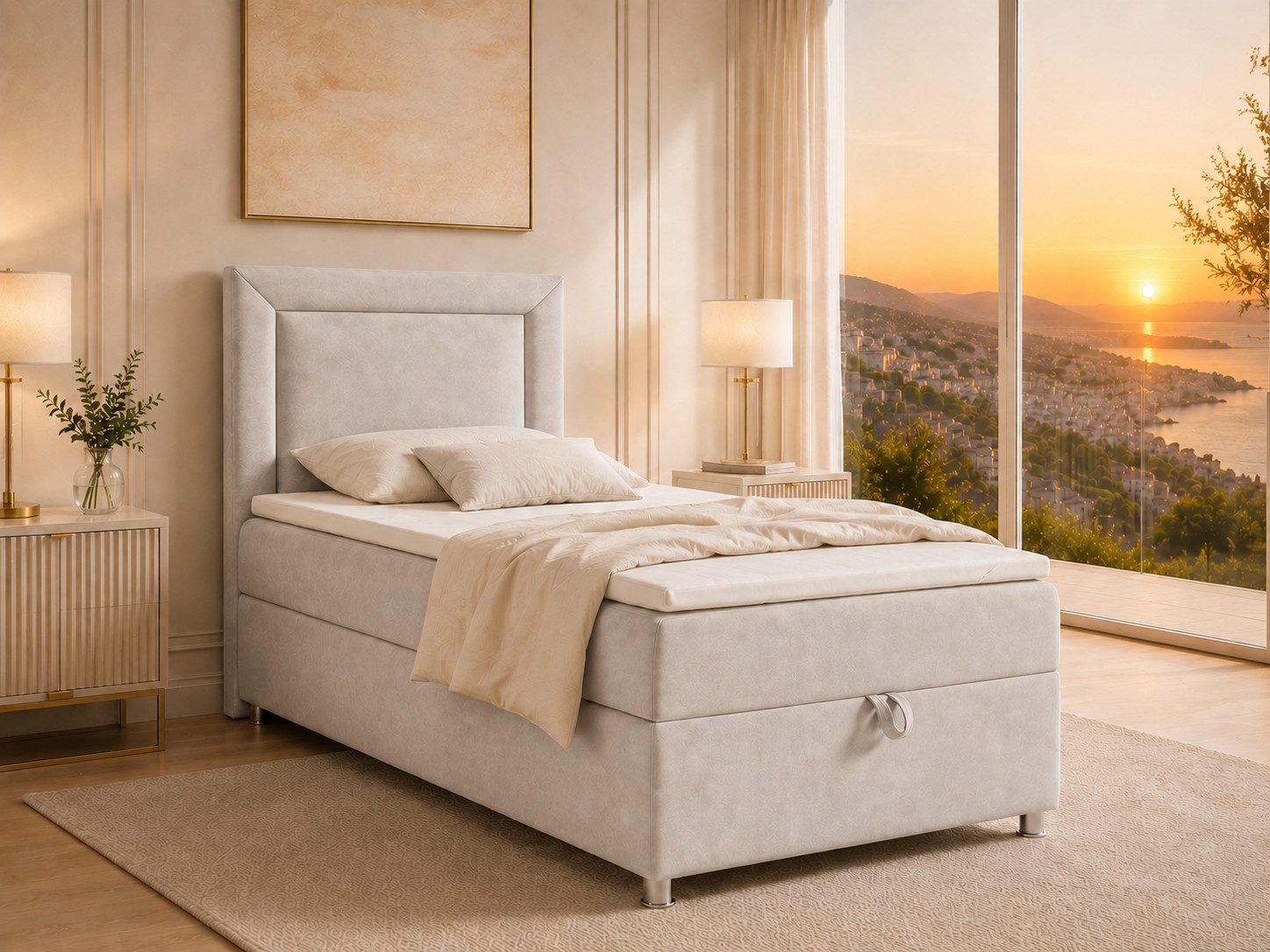 Best for Home Boxspringbett Trinity K-3 Boxspringbett mit Stauraum und Topper (Einzelbett, Polsterbett mit gepolstertes Kopfteil, Jugendbett, Kinderbett versch. Größen, 3-St., Boxspringbett-Set inklusive Matratze und Topper), Bettkasten mit Hebemechanismu