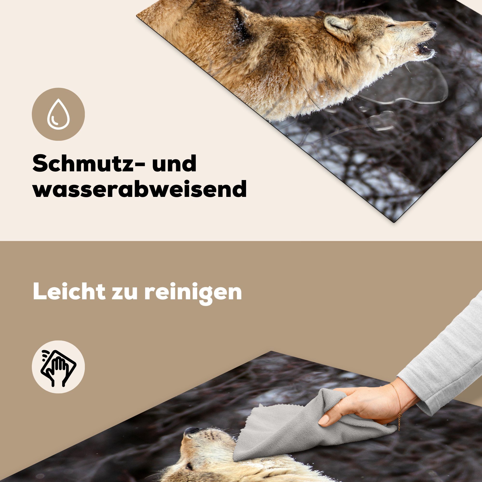 81x52 Ceranfeldabdeckung Schutz Herdblende-/Abdeckplatte cm, für Wald, die tlg), (1 küche, Induktionskochfeld MuchoWow Wolf - Winter - Vinyl,