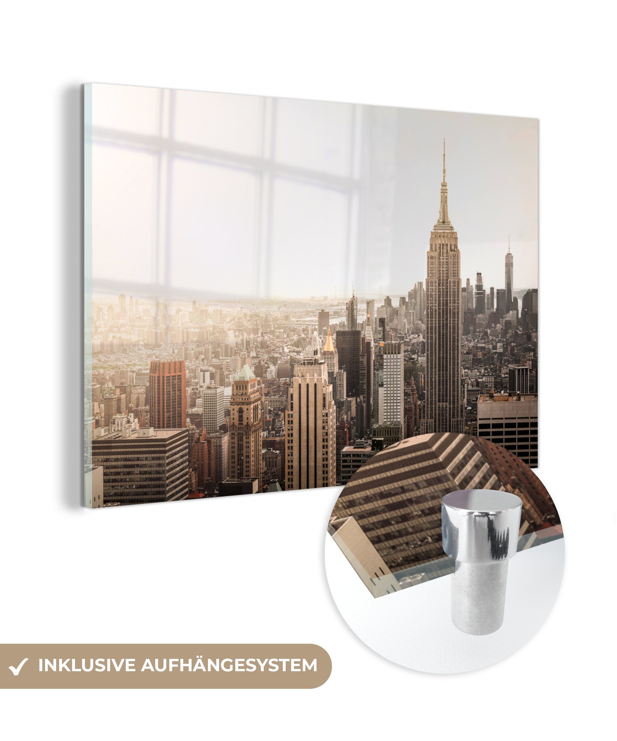 MuchoWow Acrylglasbild New York - Himmel - Licht, (1 St), Acrylglasbilder Wohnzimmer & Schlafzimmer