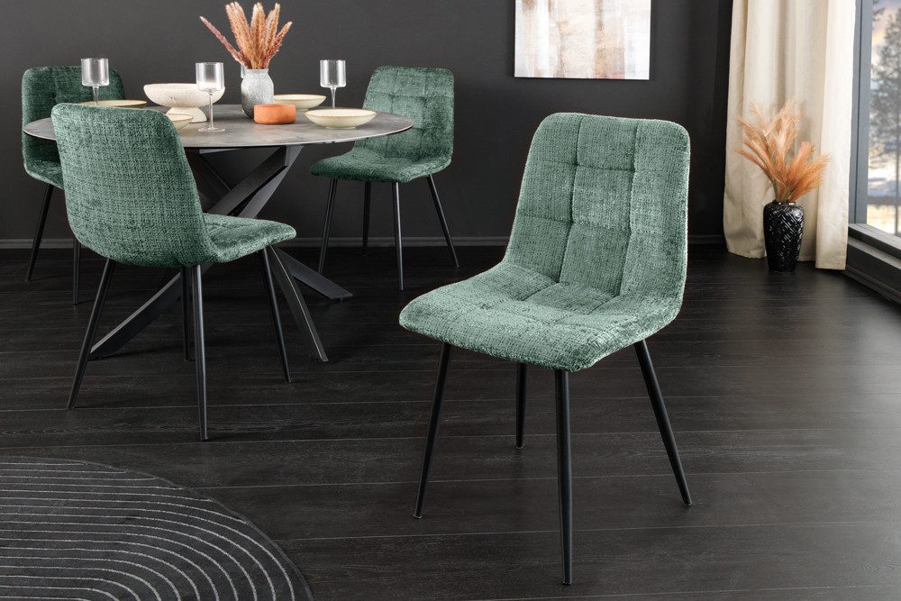 riess-ambiente Esszimmerstuhl TRES CHIC grün / schwarz - Chenille, Metallbeine, Retro, gepolstert (Einzelartikel, 1 St), Stuhl mit Ziersteppung - ideal für Küche, Wohnzimmer & Büro