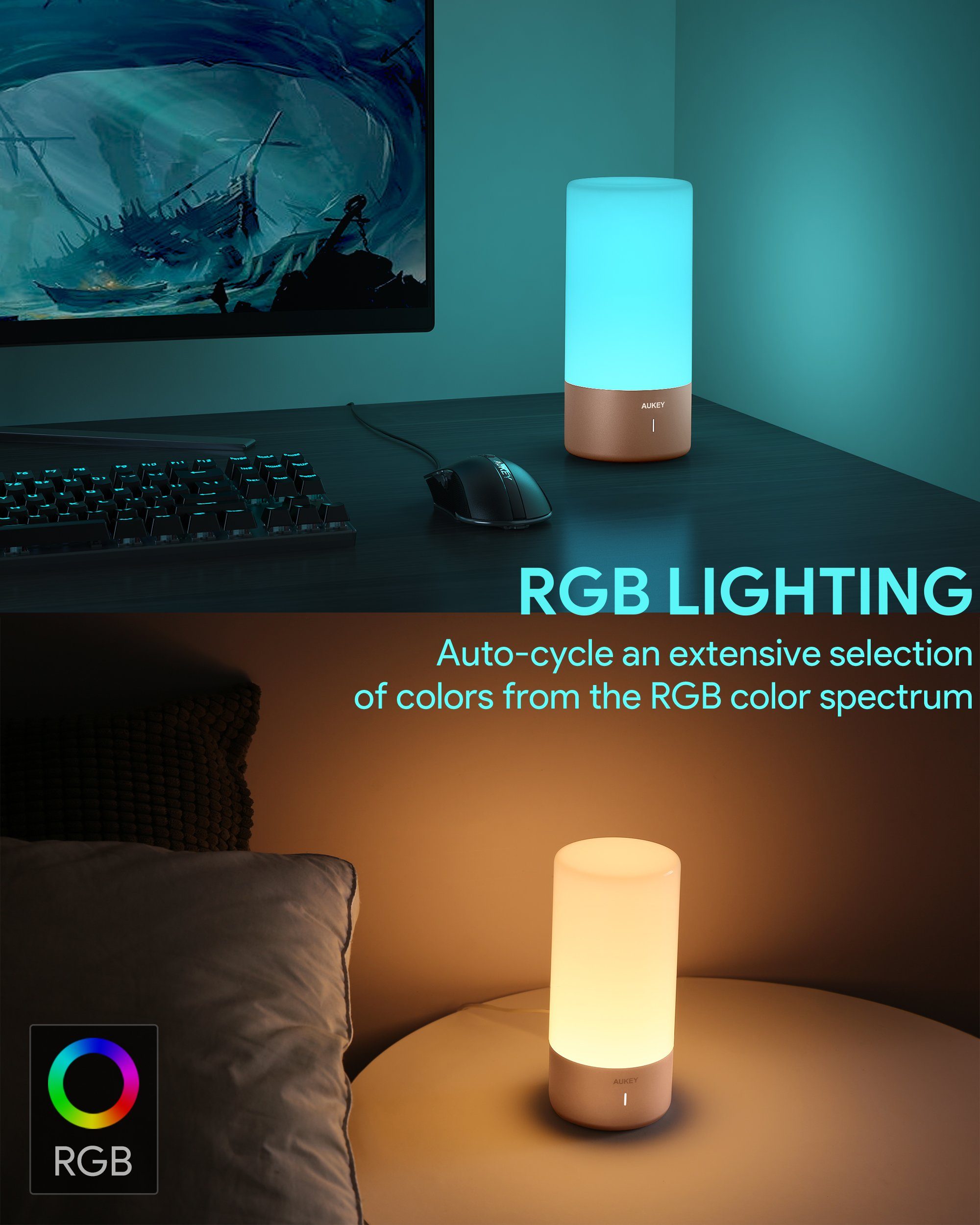 Tischleuchte Schreibtischleuchte NAIPO RGB LT-T6, Touch LED Dimmbar Gold