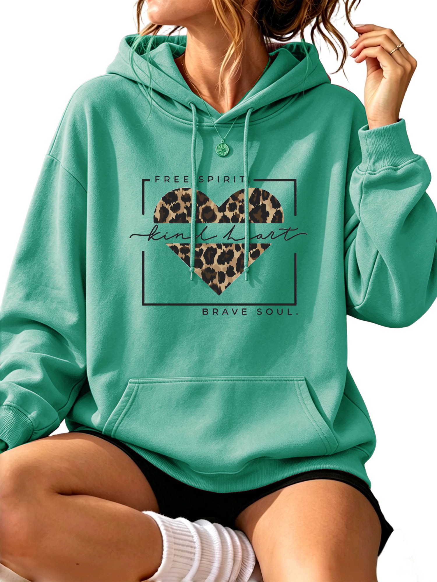 PYLIKE Hoodie Oversized Print Damen Druck Kapuzenpullover mit großer Tasche Lässiger Streetstyle für den Winter
