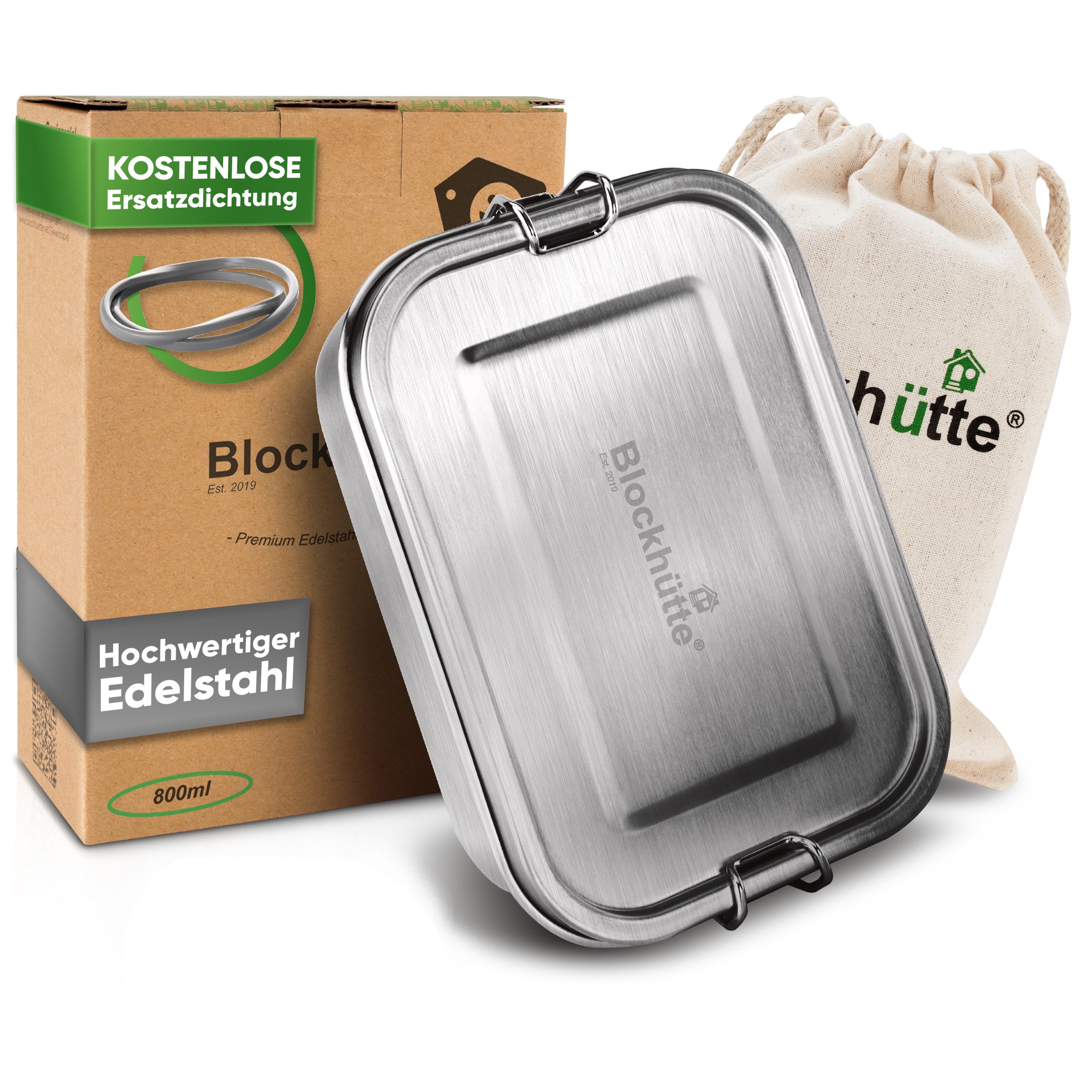 Blockhütte Lunchbox Edelstahl Brotdose mit Fächern - Lunchbox Erwachsene - Brotdose Kinder, Edelstahl, Auslaufsicher, Stapelbar