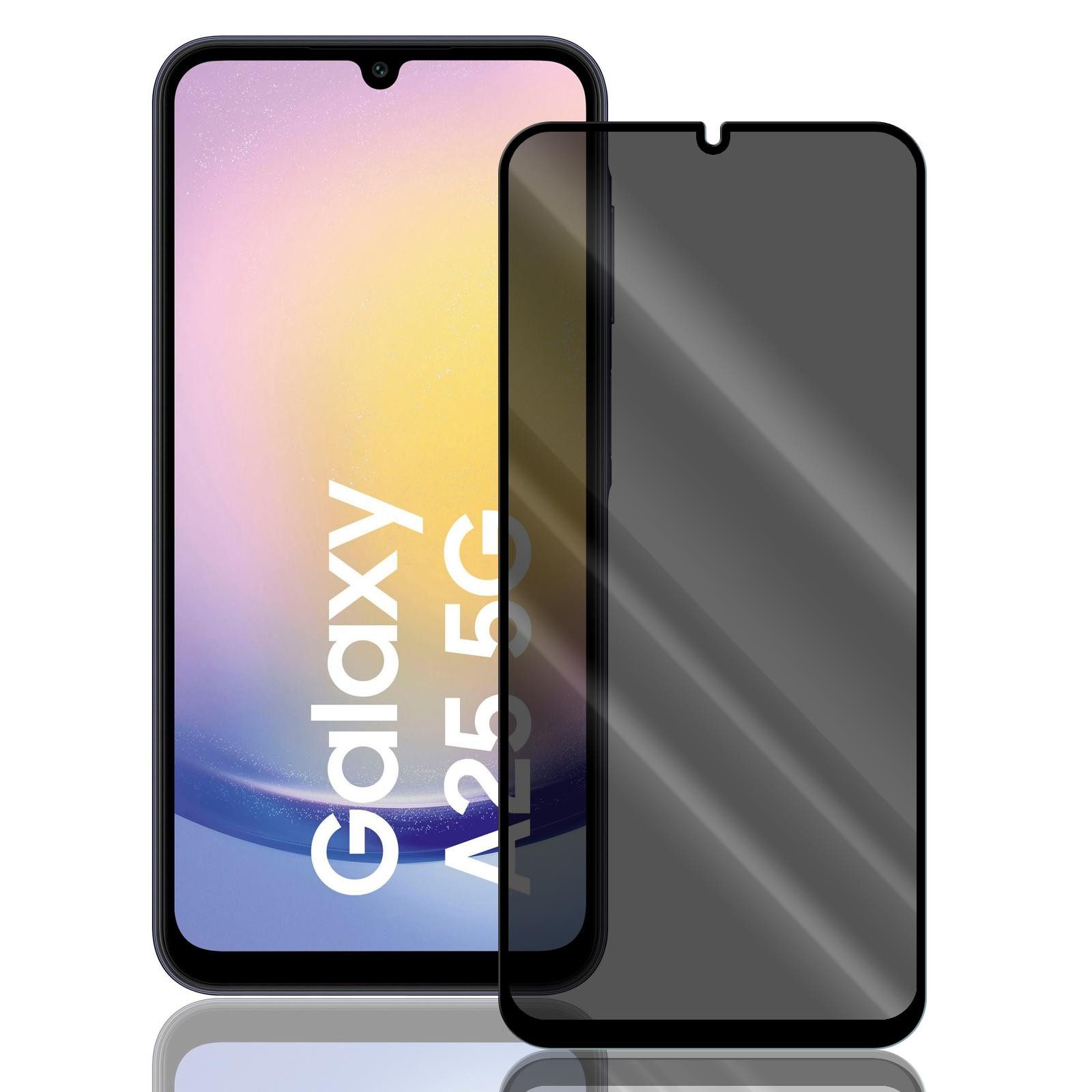 Numerva Schutzfolie Panzer Folie Echt Glas Folie für Samsung Galaxy A25, (1x Schutzfolie 2x Reinigungstücher), Anti Spy Schutzfolie Blickschutz Glasfolie Sichtschutzfolie