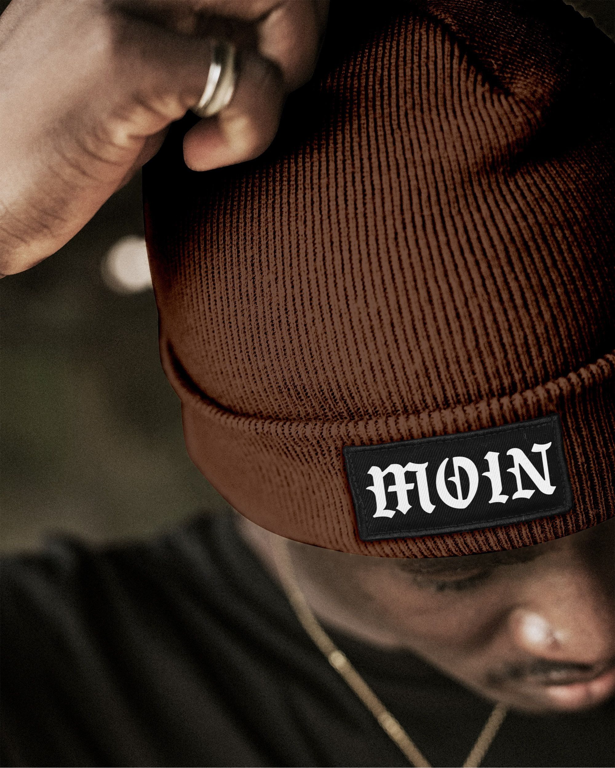 Neverless Strickmütze Herren Beanie Aufdruck Moin günstig online kaufen