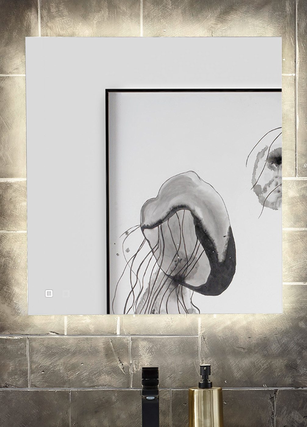 Furn.Design Badspiegel Glide (Wandspiegel inklusive LED Beleuchtung, rahmenlos, 60 x 65 cm), mit Touch-Funktion