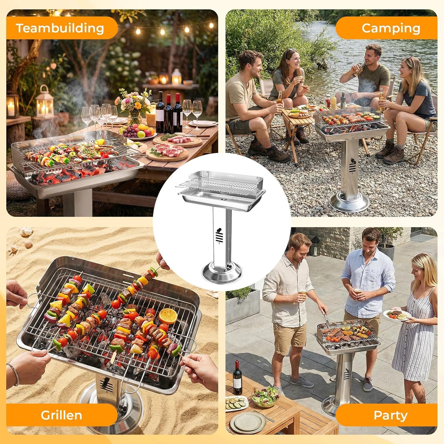 TLGREEN Holzkohlegrill Holzkohlegrill Wetterfest 52x32x84cm, Säulengrill mit 3-fach Höhenverstellbarem, Grillrost Aschekasten Belüftung, Outdoor Camping Garten  – Bild 5 von 5