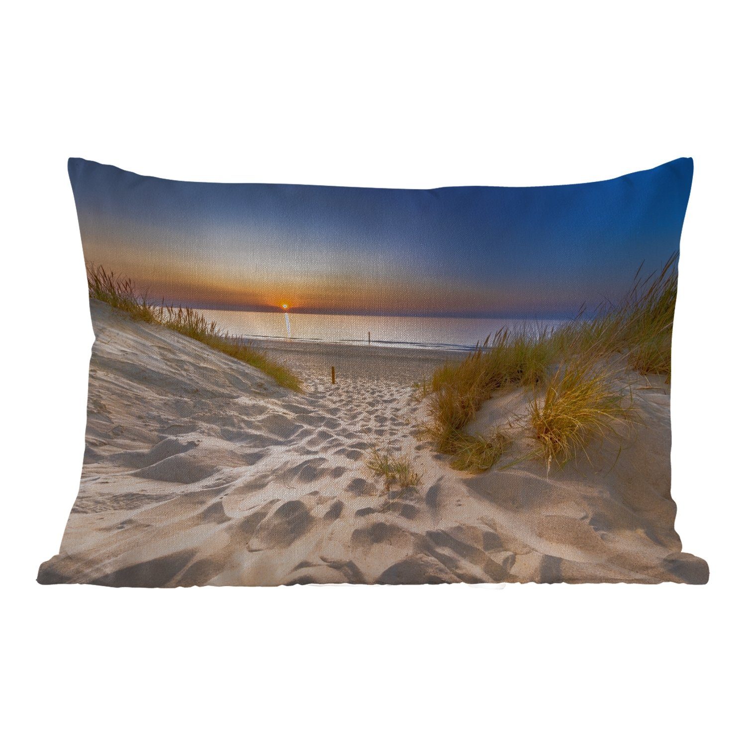 MuchoWow Dekokissen Düne - Sonnenuntergang - Horizont - Strand - Gras, Outdoor-Dekorationskissen, Polyester, Dekokissenbezug, Kissenhülle