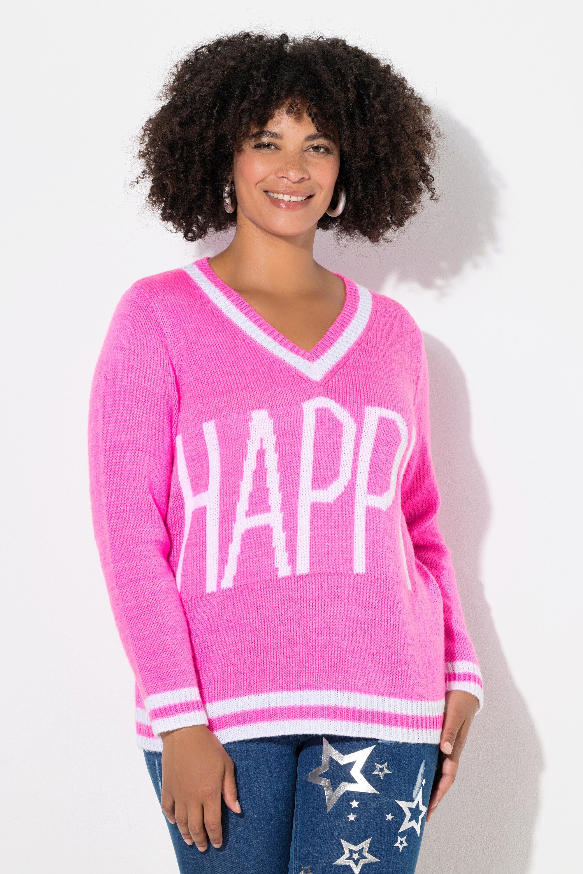 Angel of Style Strickpullover Pullover Straight Fit HAPPY Schriftzug Langarm