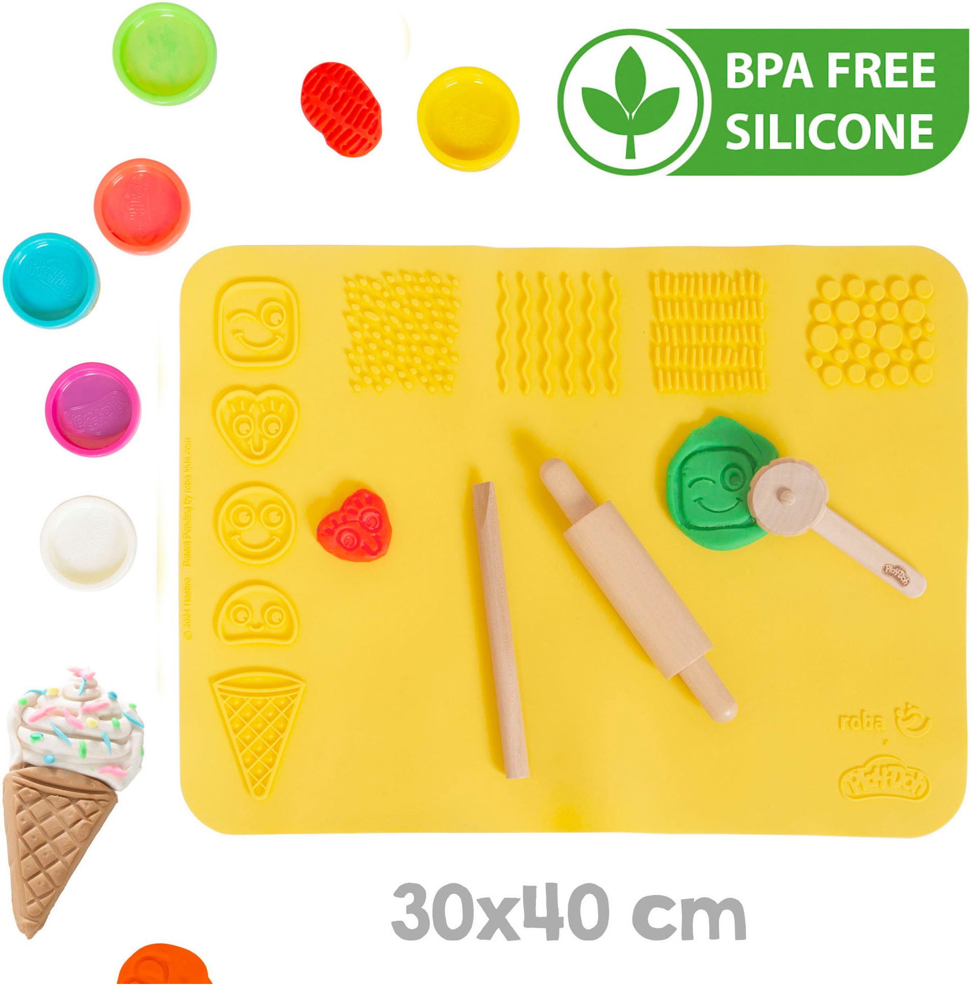 roba® Kindersitzgruppe Play-Doh Schulpult, (Set), inkl. 3D-Kreativmatte, 6 Knetdosen, Schürze
