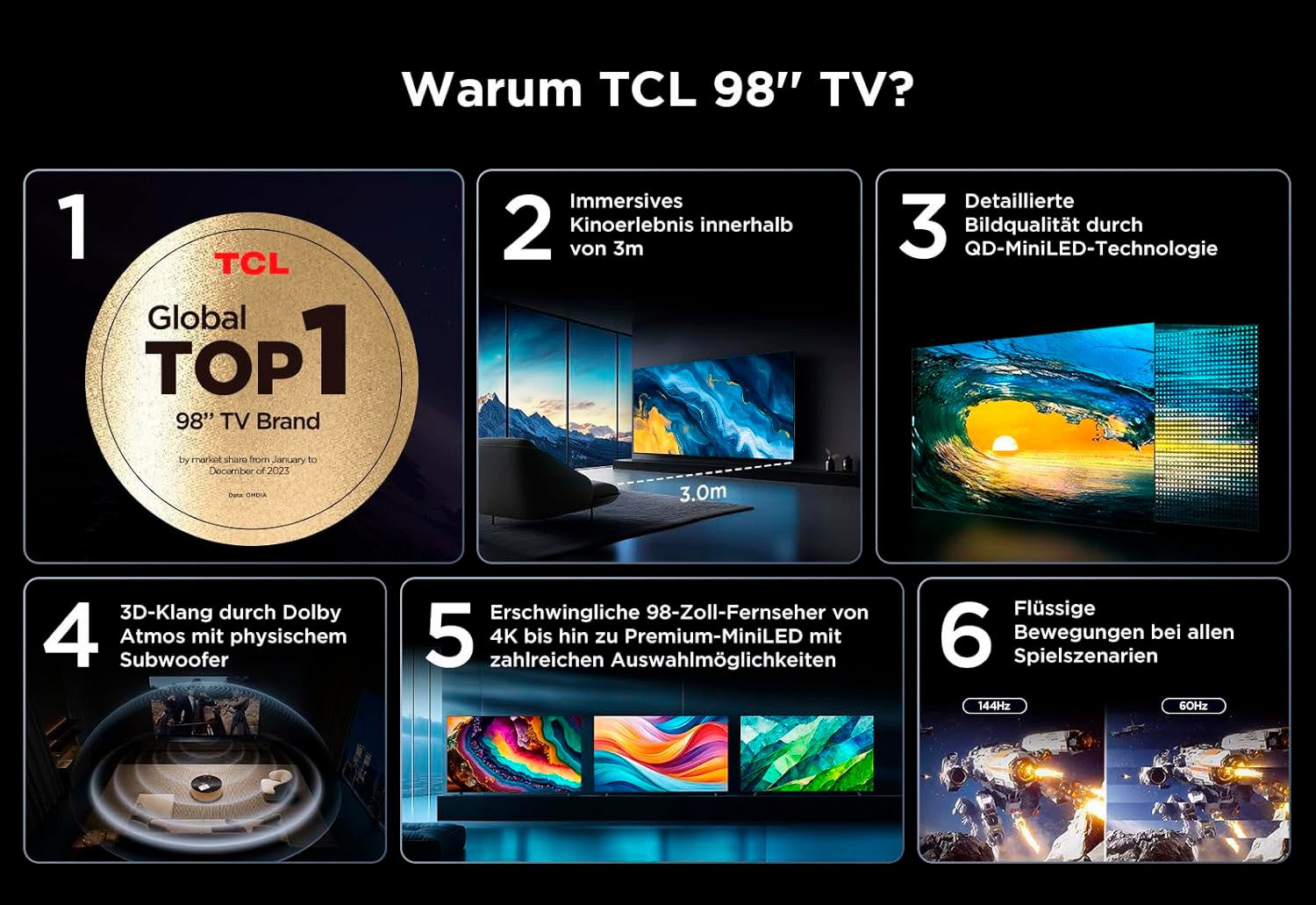 TCL 98C803X7 Mini-LED-Fernseher (248 cm/98 Zoll, schwarz ! RABATT: 18.25%