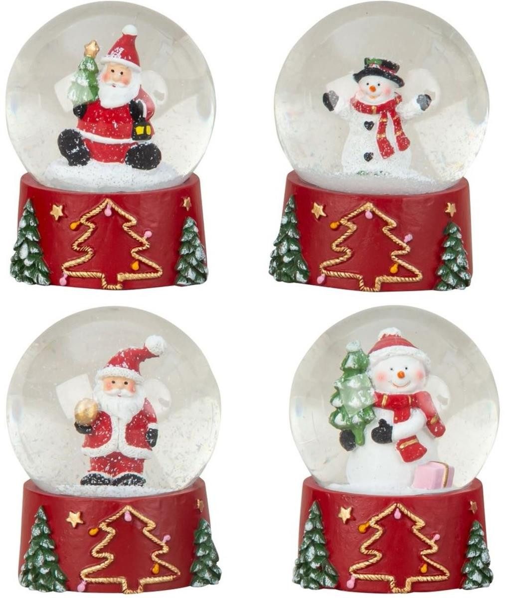 Geschenkestadl Schneekugel 4er-Set Schneekugeln – Weihnachtsmann & Schneemann – 8,5 cm (Spar-Set, 4 St., 2 x Weihnachtsmann 2 x Schneemann), detailreich verarbeitet