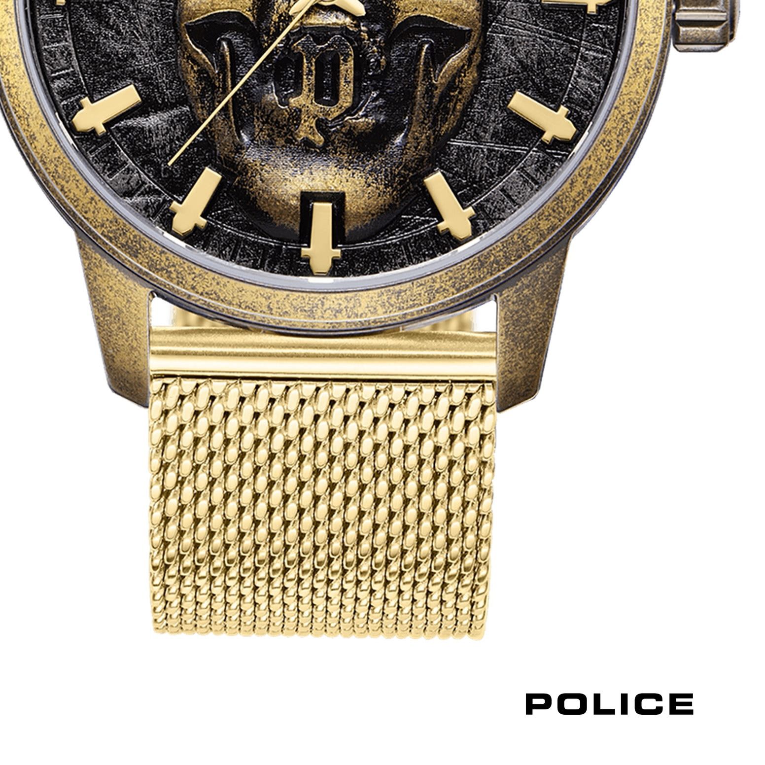 Police Quarzuhr Police Herrenuhr Edelstahl gold, (Analoguhr), Herrenuhr rund, extra groß (ca. 44x52mm) Edelstahlarmband