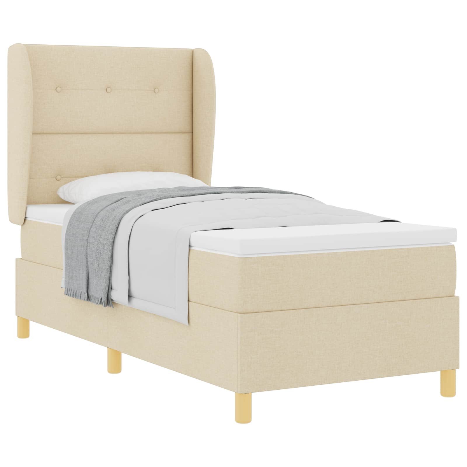 Bett Boxspringbett mit Kopfteil Creme 190 x 90 cm Stoff