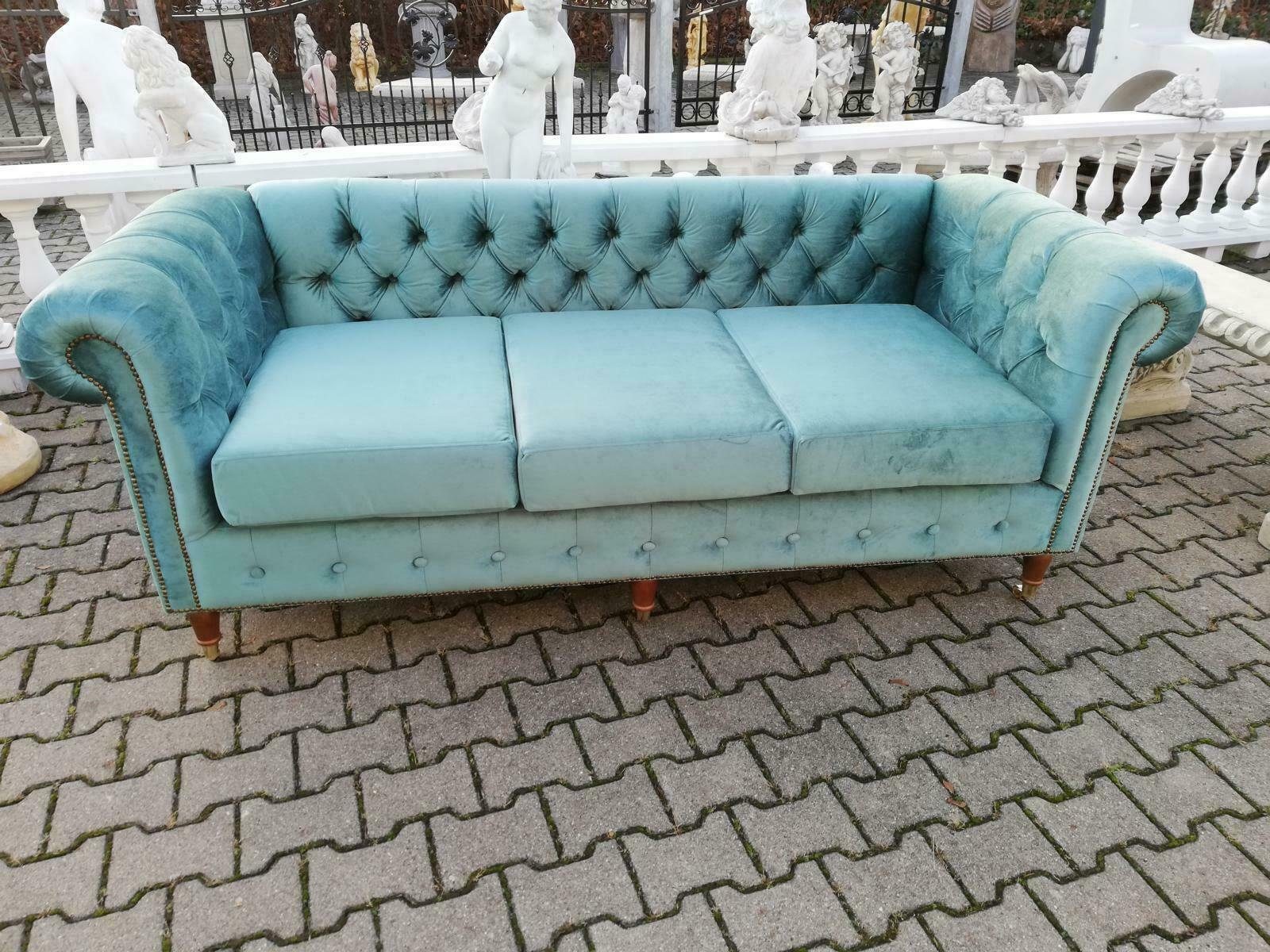 JVmoebel 3-Sitzer Design Chesterfield Sofagarnitur 3-Sitzer Stoff Couch Blau Polster, Made in Europe