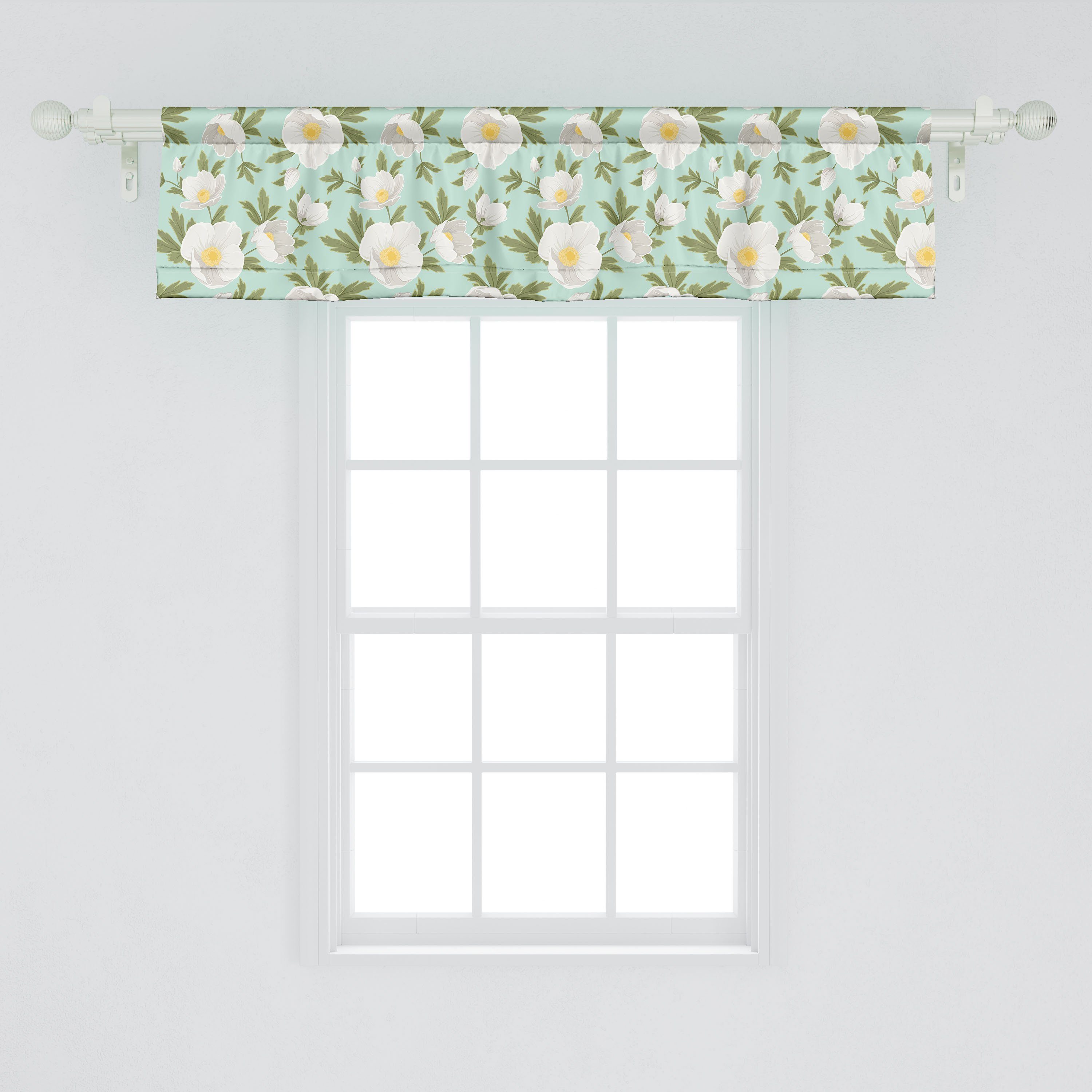 Scheibengardine Vorhang Volant Küche Vintage Schlafzimmer Blumen Microfaser, Abakuhaus, Blumen Anemone Dekor mit für Stangentasche