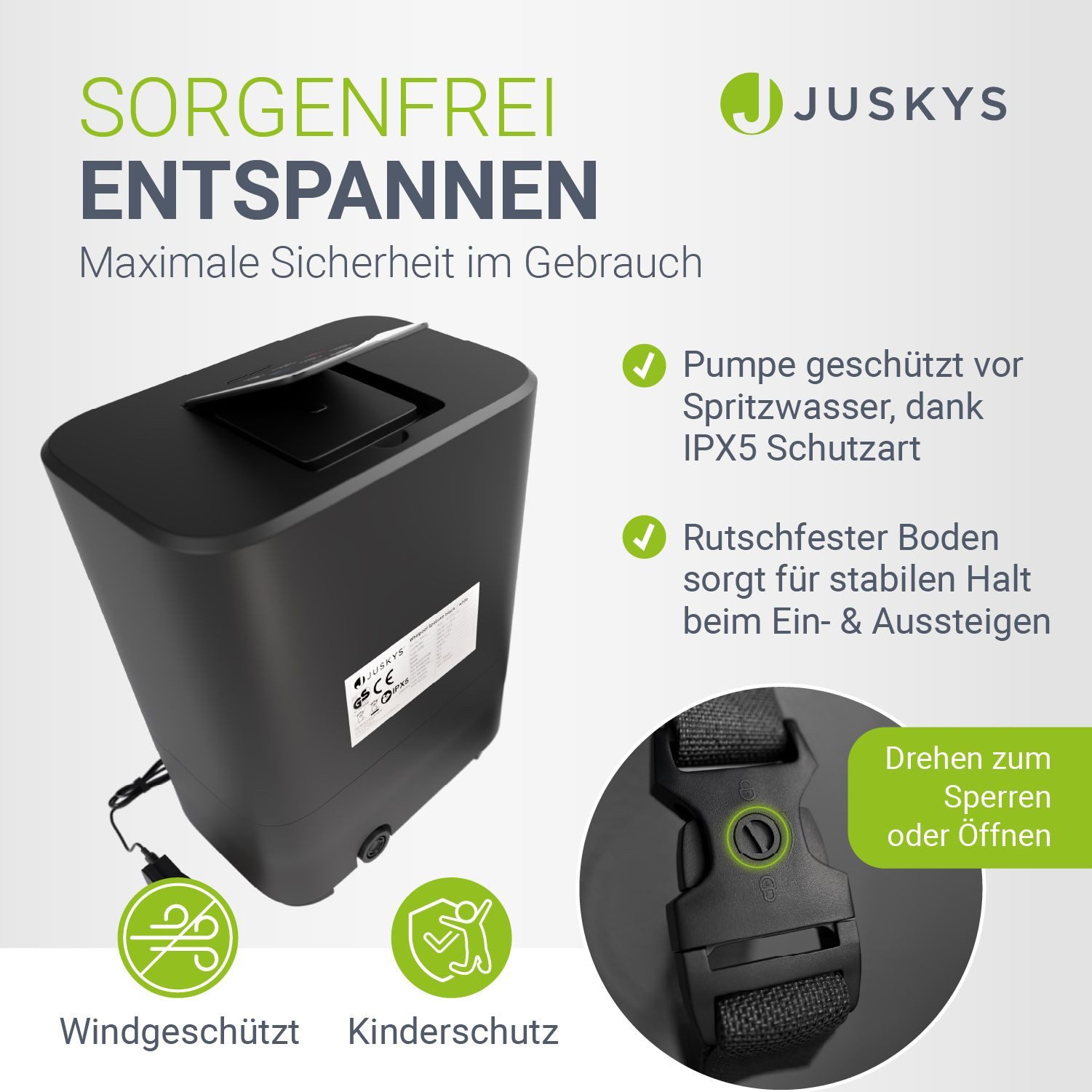 Juskys Whirlpool SpaLuxe, Aufblasbar, (1-tlg), 130 Sprudeldüsen, Inkl. Pumpe und Zubehör, 2400W Heizleistung