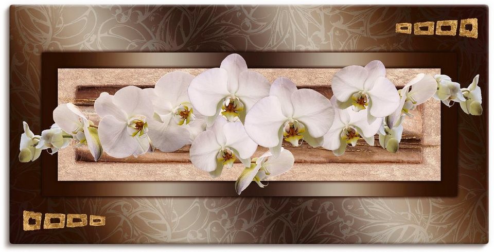 Weiße Vierecken, versch. Größen Blumen St), oder Orchideen Wandbild Wandaufkleber mit goldenen (1 Poster in Artland als Leinwandbild,