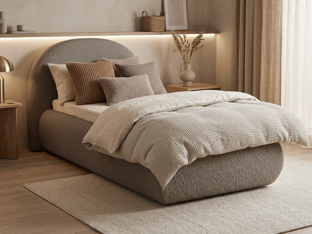 Beautysofa Polsterbett MOTTI 90x200 mit Bettkasten und gepolstertem Kopfteil (mehrere Farben, Bouclé-Stoff), wahlweise ohne Matratze oder mit Matratze