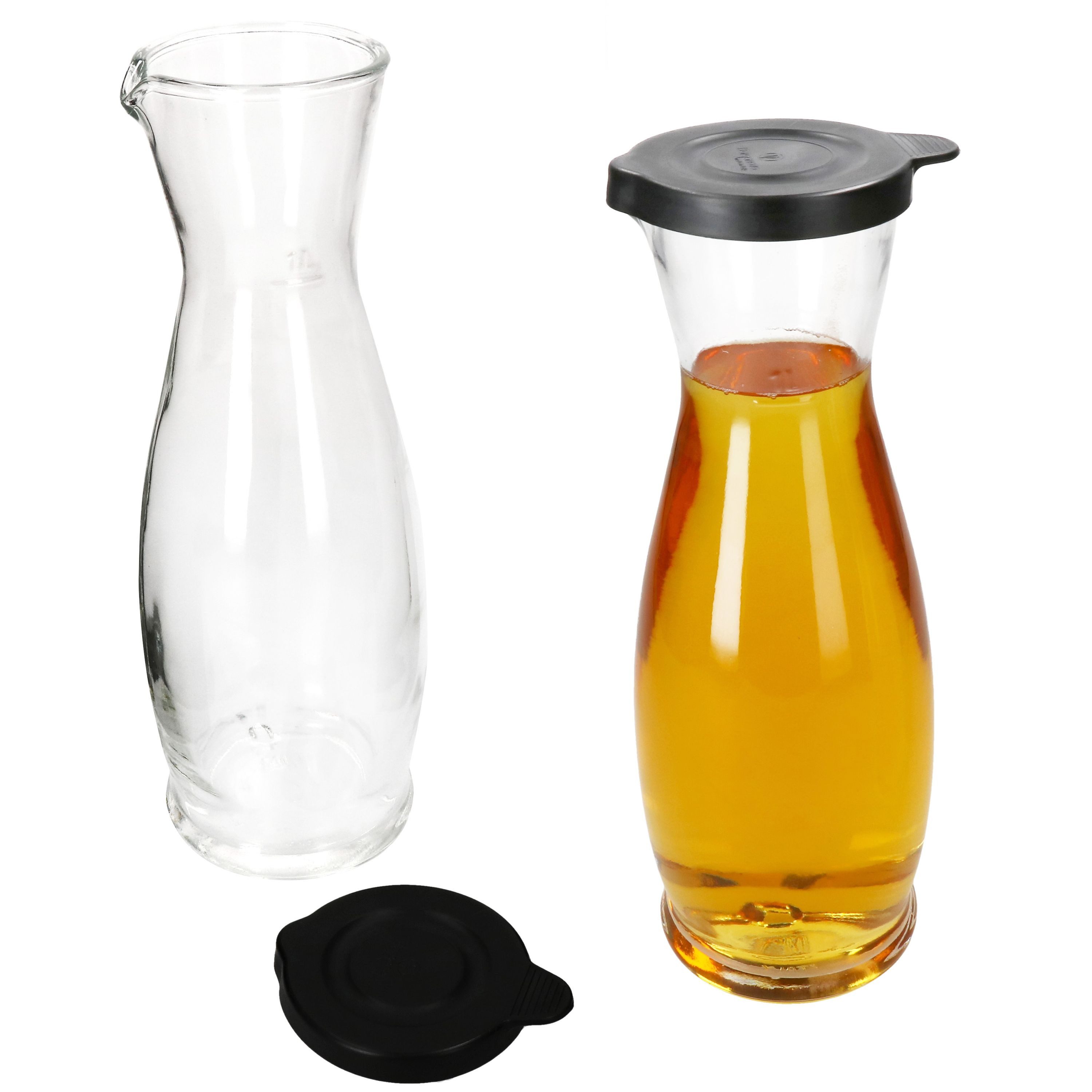 Karaffe 2x MIA MISURA Wein-Karaffe mit Deckel schwarz 1L geeicht Glas-Krug