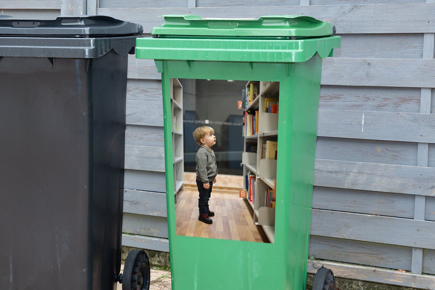Mülltonne, St), der Container, in Abfalbehälter Kleiner (1 Mülleimer-aufkleber, Bibliothek Sticker, Wandsticker MuchoWow Junge