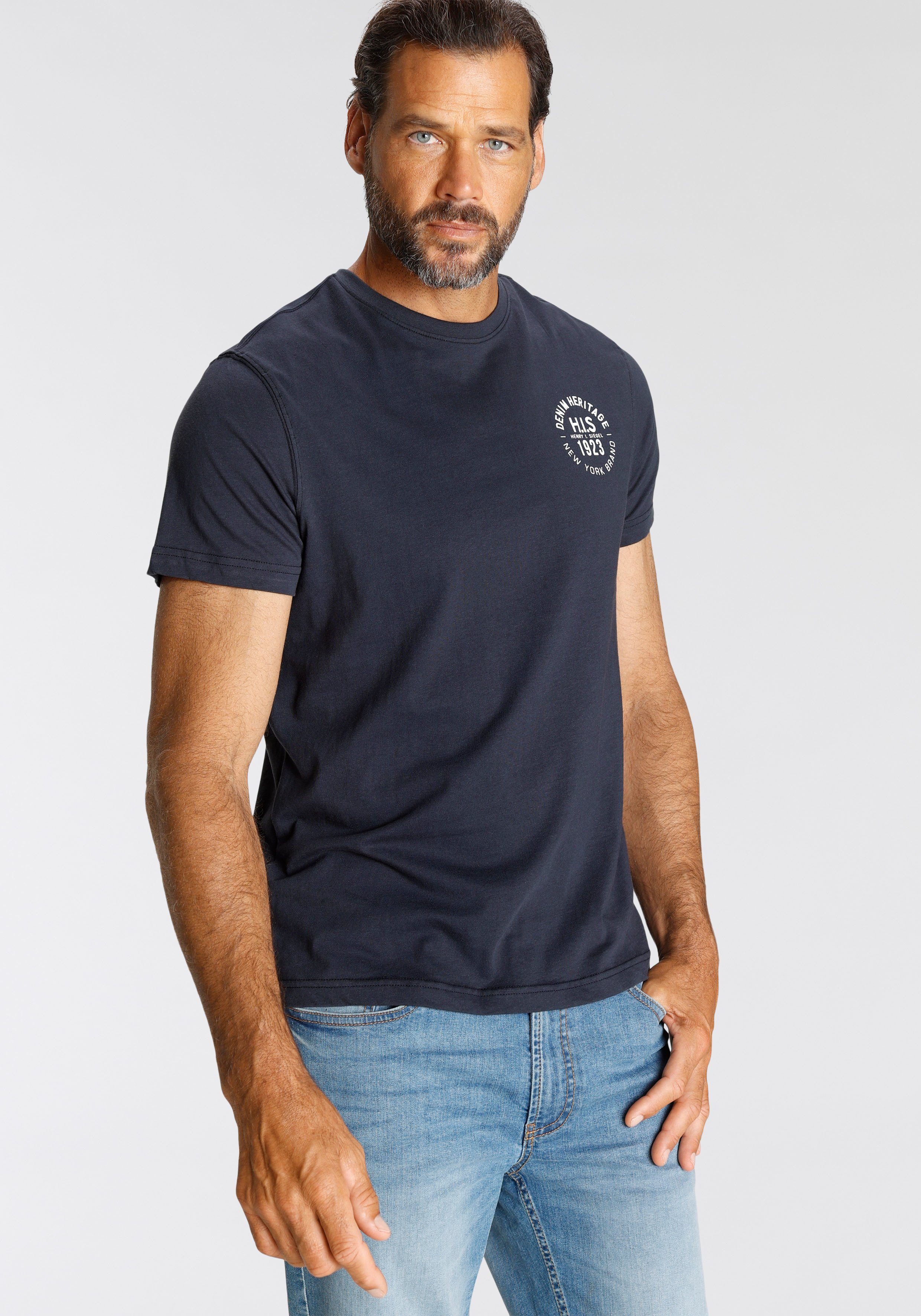 H.I.S T-Shirt (Packung, 3-tlg., 3er-Pack) schmal geschnitten, bedrucktes Design, aus 100% Baumwolle