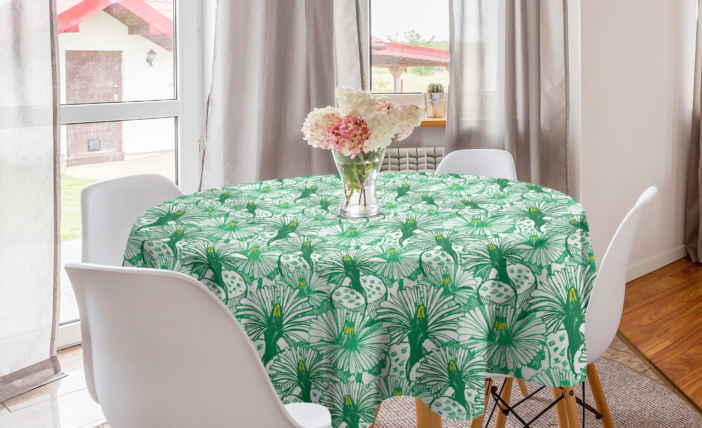 Küche Botanisch Kreis Dekoration, Blooming Tischdecke Flora Esszimmer Abdeckung für Abakuhaus Tischdecke Handgezeichnete