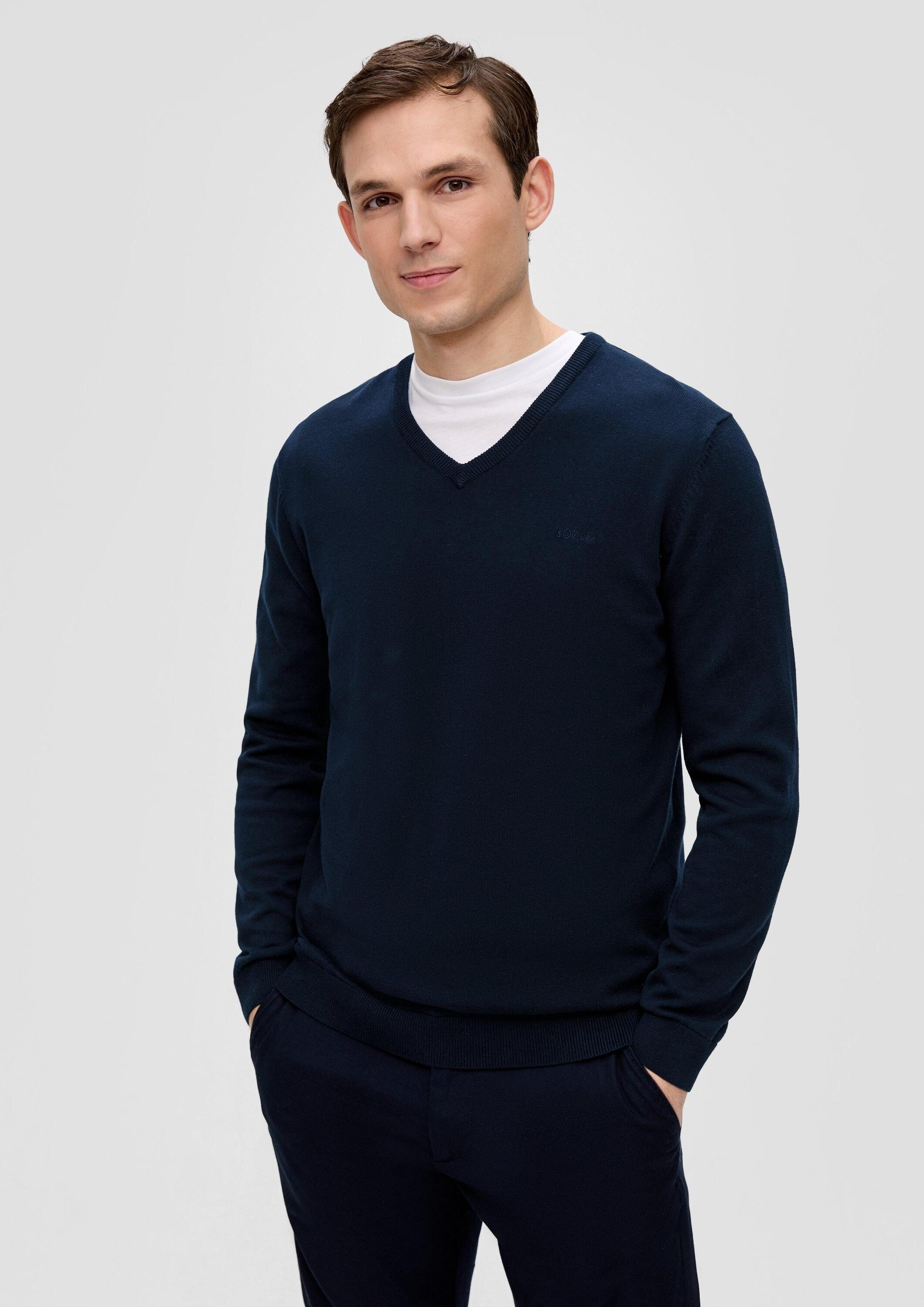 s.Oliver Longpullover Strickpullover Strickpullover mit Logo-Stickerei