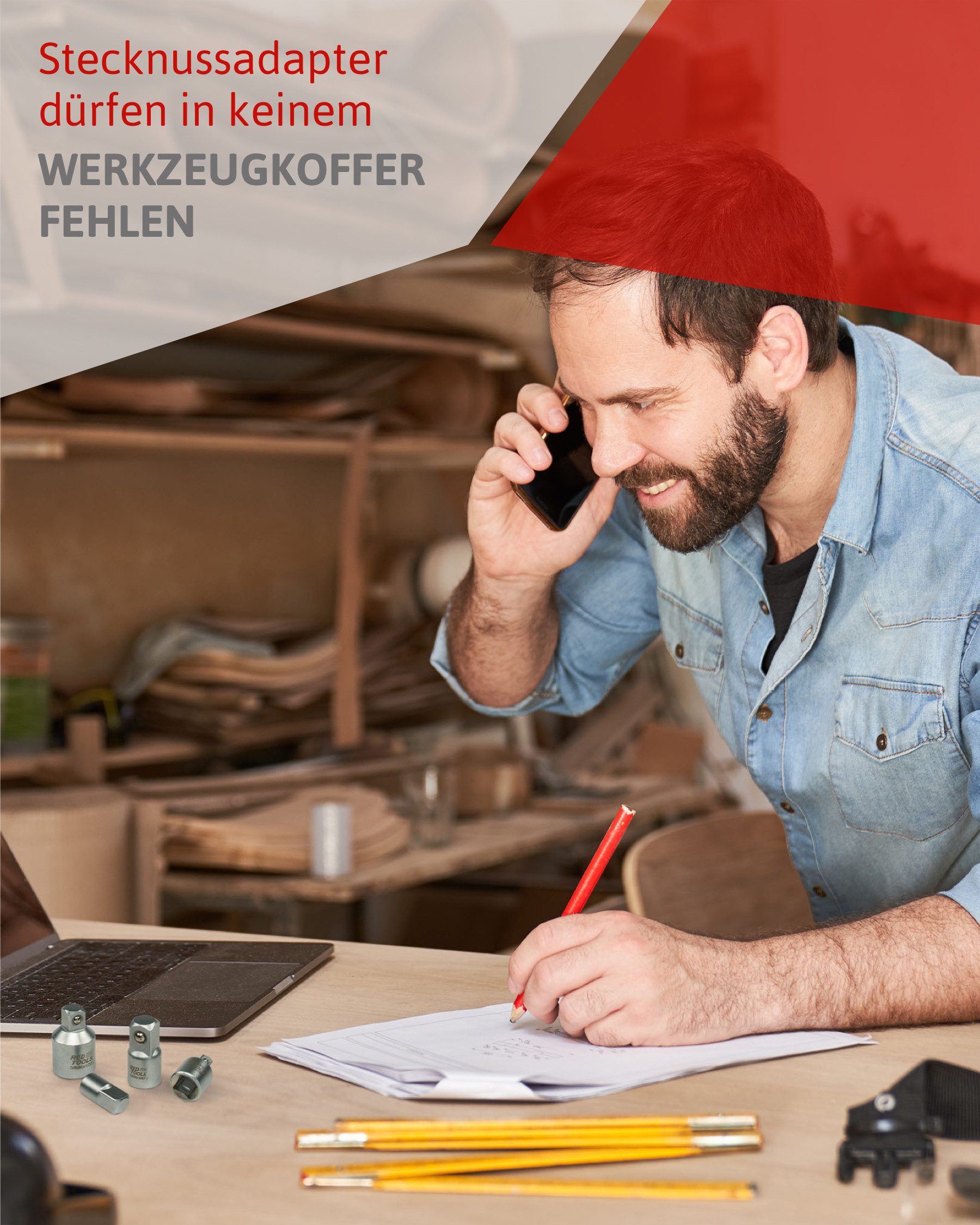 Red Tools Stecknuss Red Tools - Stecknuss-Adapter für Ratschen-6-teilig im Koffer, 7-St. – Bild 5 von 5