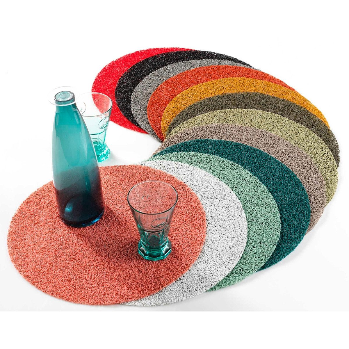Macosa Home Platzset 4er Set rund abwischbar PVC 38 cm Tischset Platzmatte Tischset, (Grün Minze Taupe Schwarz oder Weiß, Platzmatte Tisch-Unterlage), Kunststoff Platzsets abwischbar Tischdeko Tischmatte