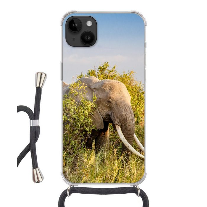 MuchoWow Handyhülle Elefant versteckt sich hinter Büschen Handyhülle Telefonhülle Apple iPhone 14 Plus