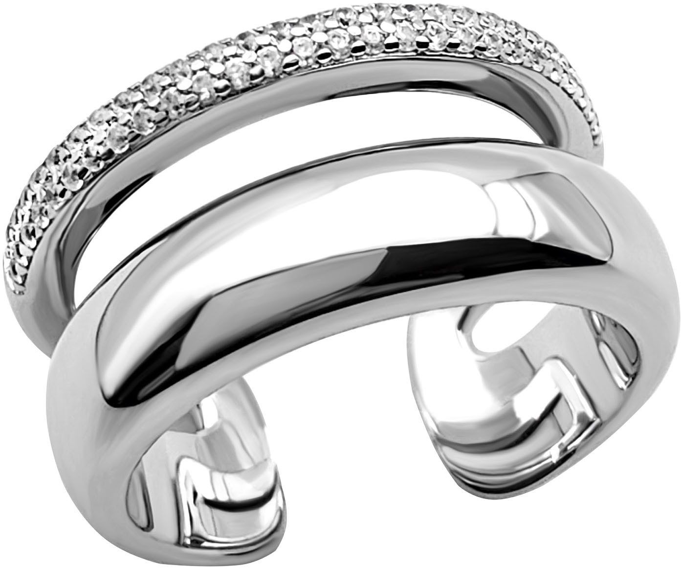 Firetti Fingerring Schmuck Geschenk Silber 925 Damenring Ring 2-reihige Optik, mit Zirkonia (synth)