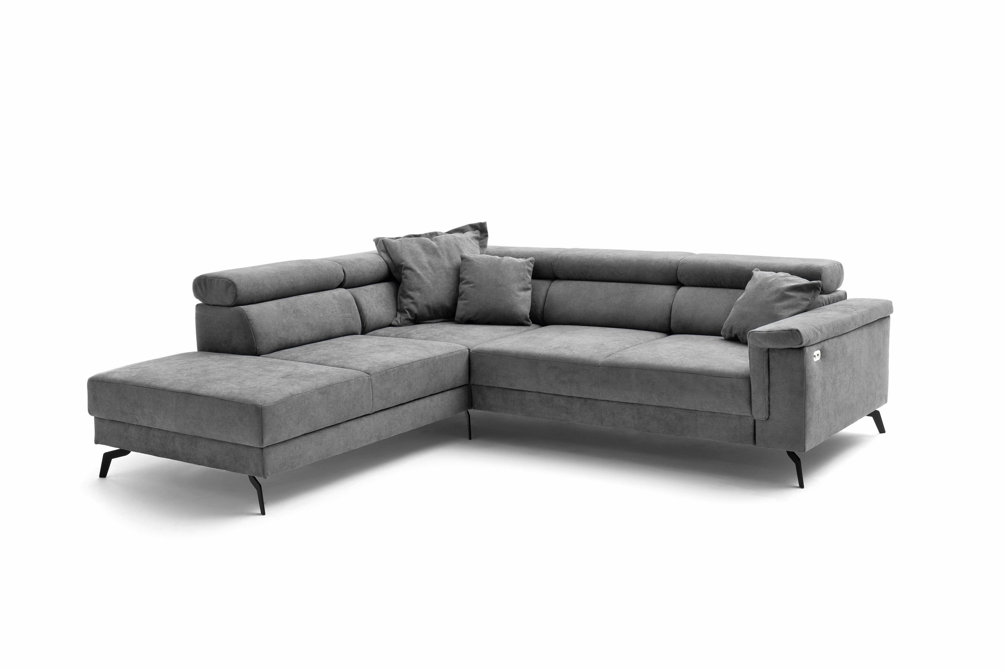 Iwaniccy Wohnlandschaft Stauraum, elektr. Sitzverstellung, grau - 266x98x238 (BxHxT)