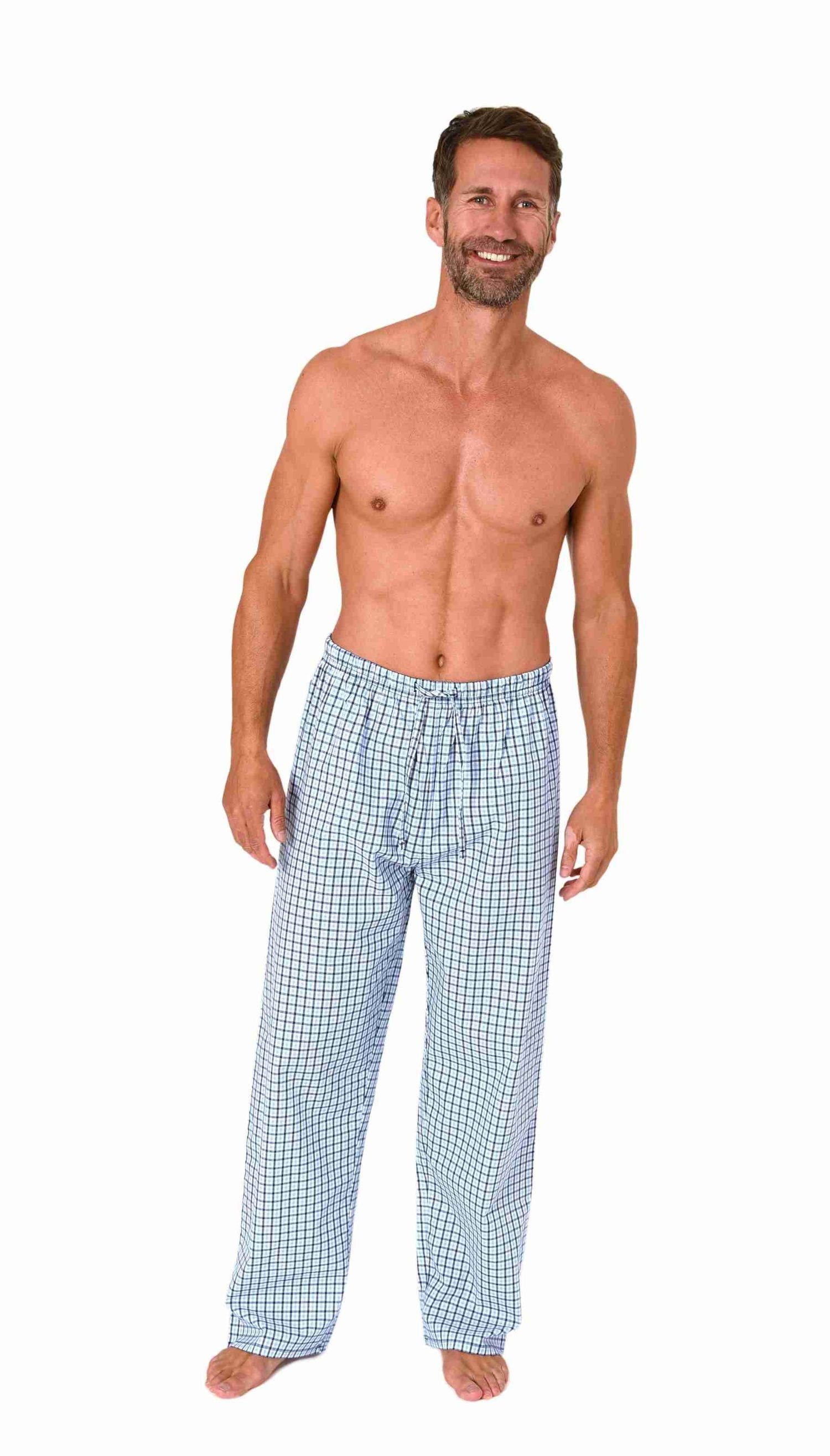Normann Pyjama Herren Schlafanzug Hose lang kariert aus Baumwolle günstig online kaufen